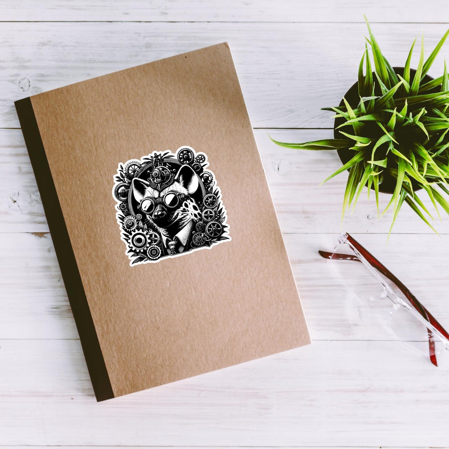 Industrial Steampunk Weirdcore Hyena Waterproof Vinyl Sticker