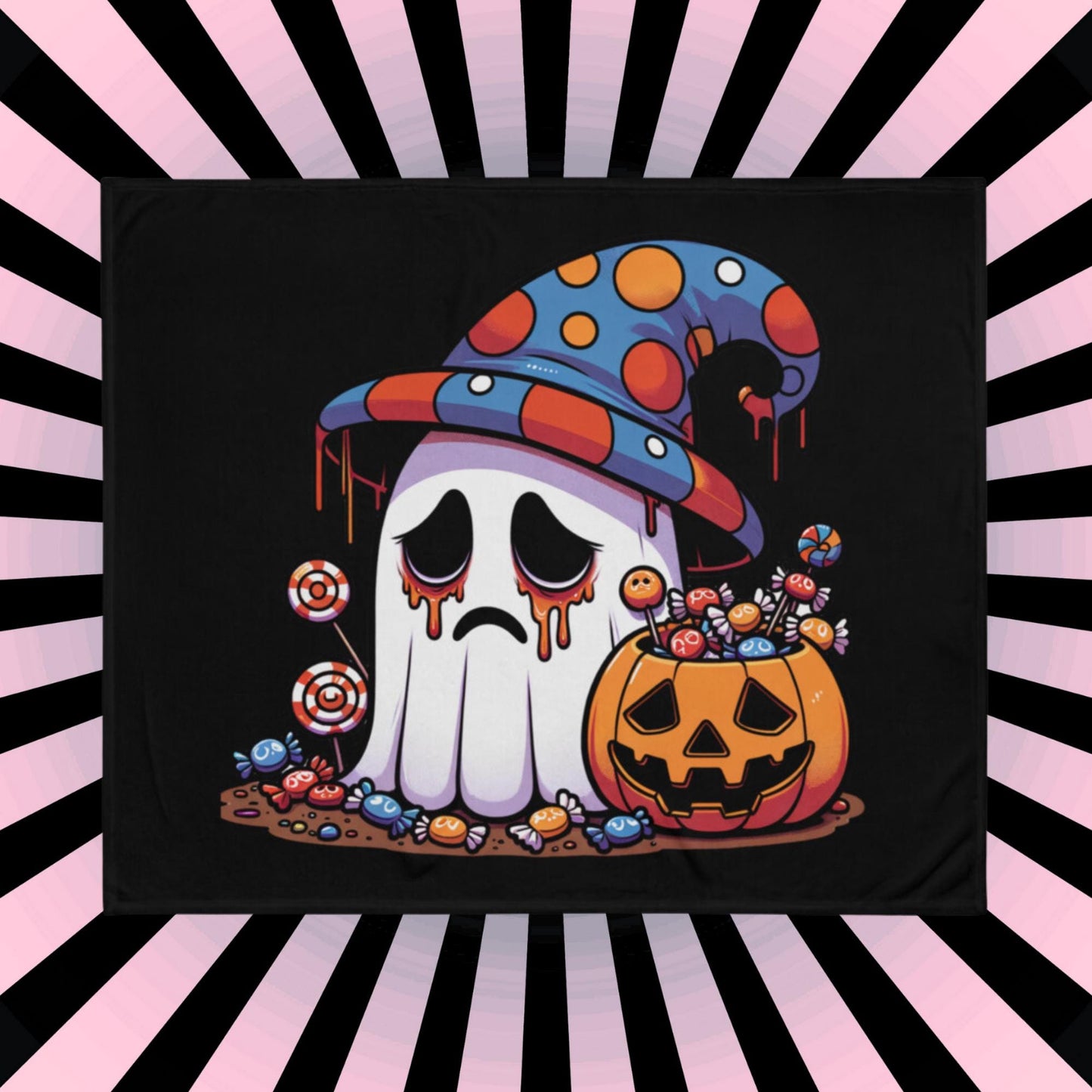 Blanket Trick or Treat Halloween Sad Ghost Candy Gore Throw Blanket Weirdcore Grunge Room Decor