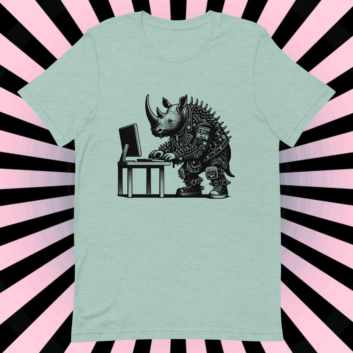 Cyberpunk Rhino T-Shirt Y2K Pastel Goth Rhino Shirt Techwear Unique Whimsigoth and Weirdcore Fashion