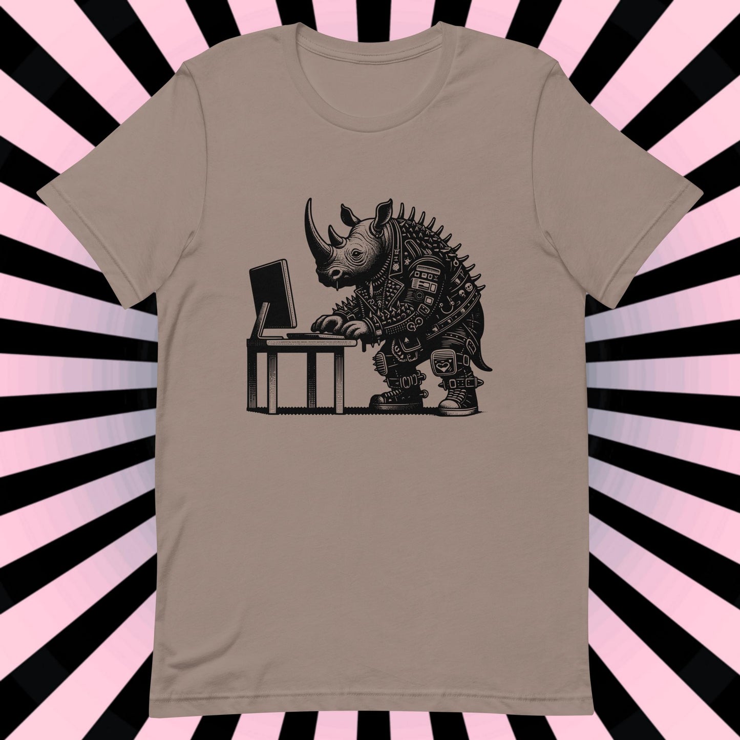 Cyberpunk Rhino T-Shirt Y2K Pastel Goth Rhino Shirt Techwear Unique Whimsigoth and Weirdcore Fashion