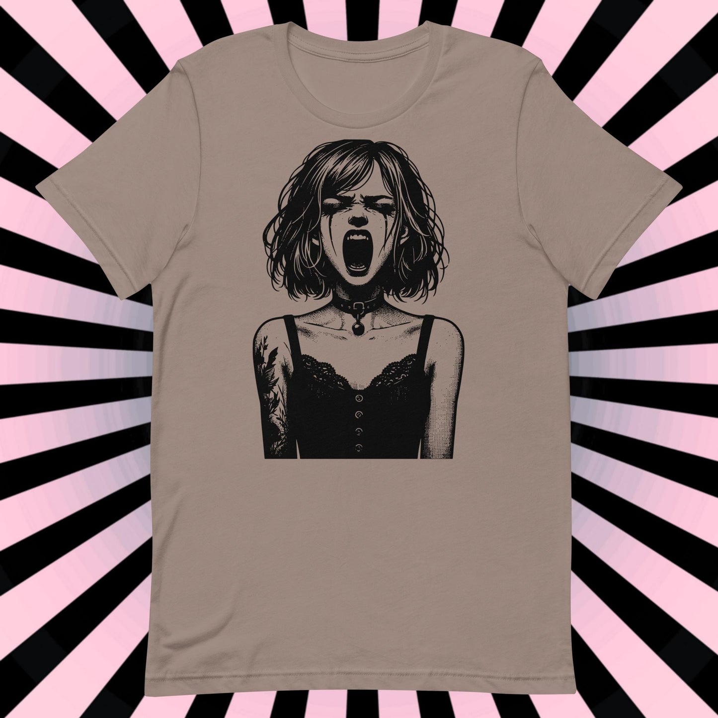 Cyberpunk Goth Screaming Girl T-Shirt Y2K Pastel Goth Techwear Tee Unique Whimsigoth Weirdcore Fashion Top