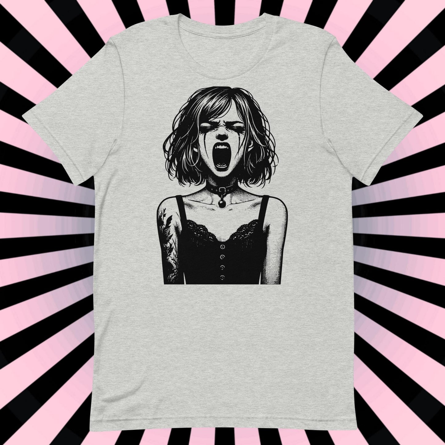 Cyberpunk Goth Screaming Girl T-Shirt Y2K Pastel Goth Techwear Tee Unique Whimsigoth Weirdcore Fashion Top