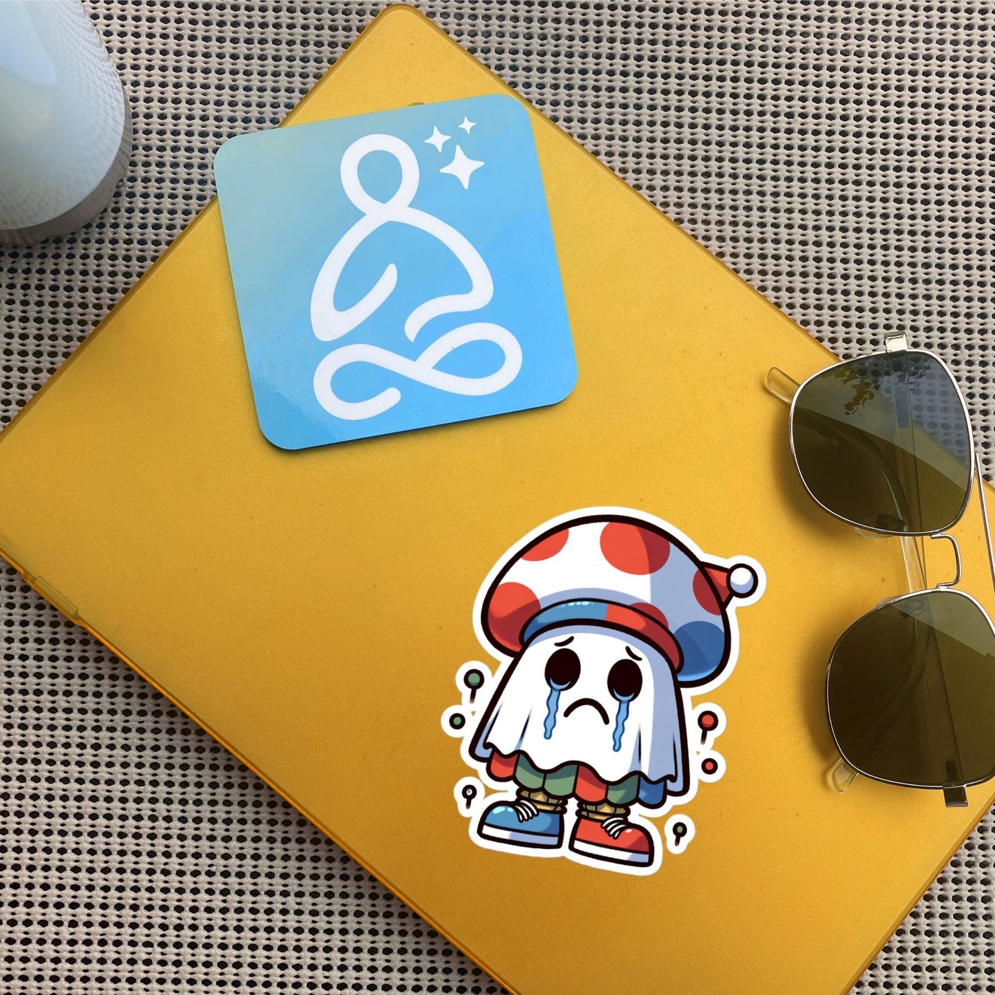 Sticker Weirdcore Crying Ghost with Funny Hat Waterproof Vinyl Halloween Sticker