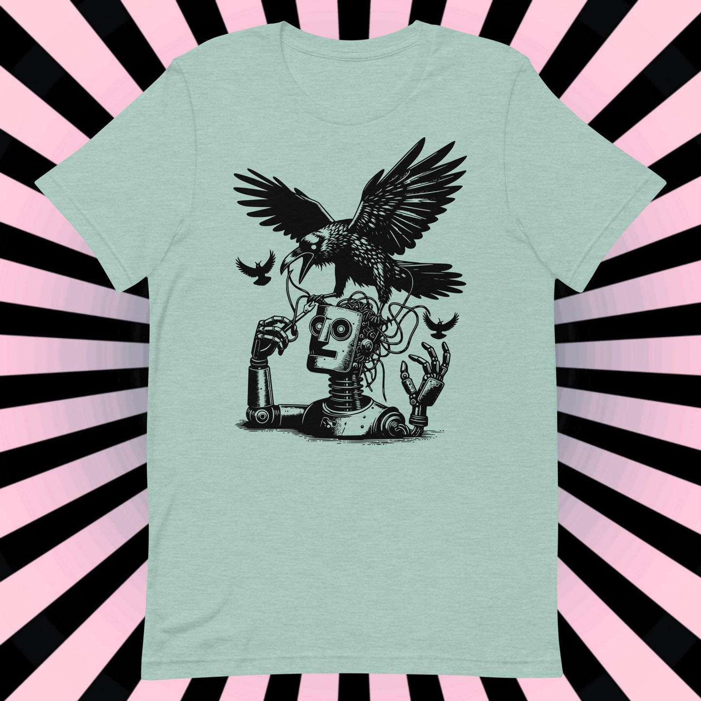 Raven Shirt Robot vs Raven Crewneck Tee Warcore Techwear Steampunk Shirt Warcore Style T-Shirt Unique Pastel Goth Gift