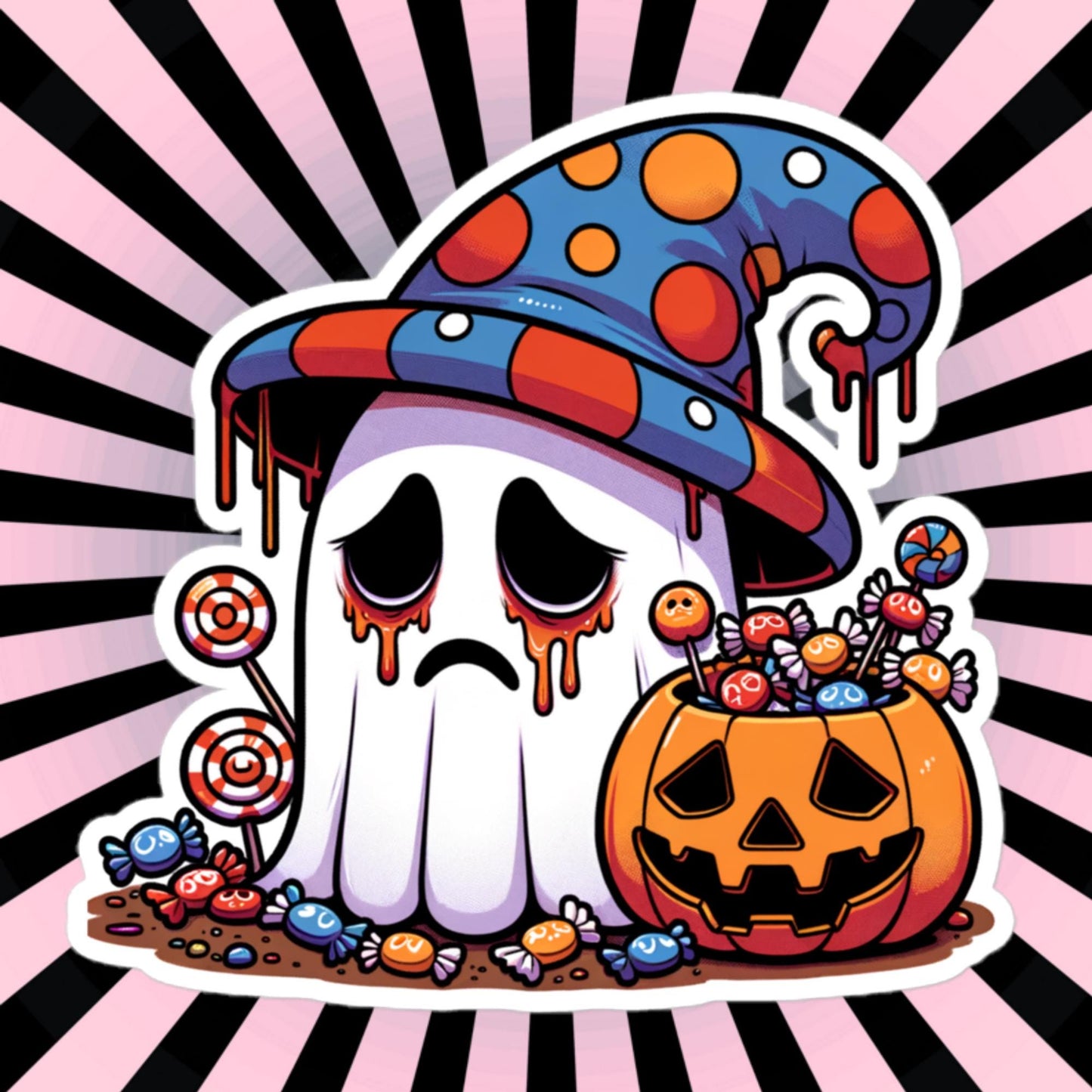 Waterproof Vinyl Sticker of Sad Little Ghost Halloween Candy Weirdcore Sticker
