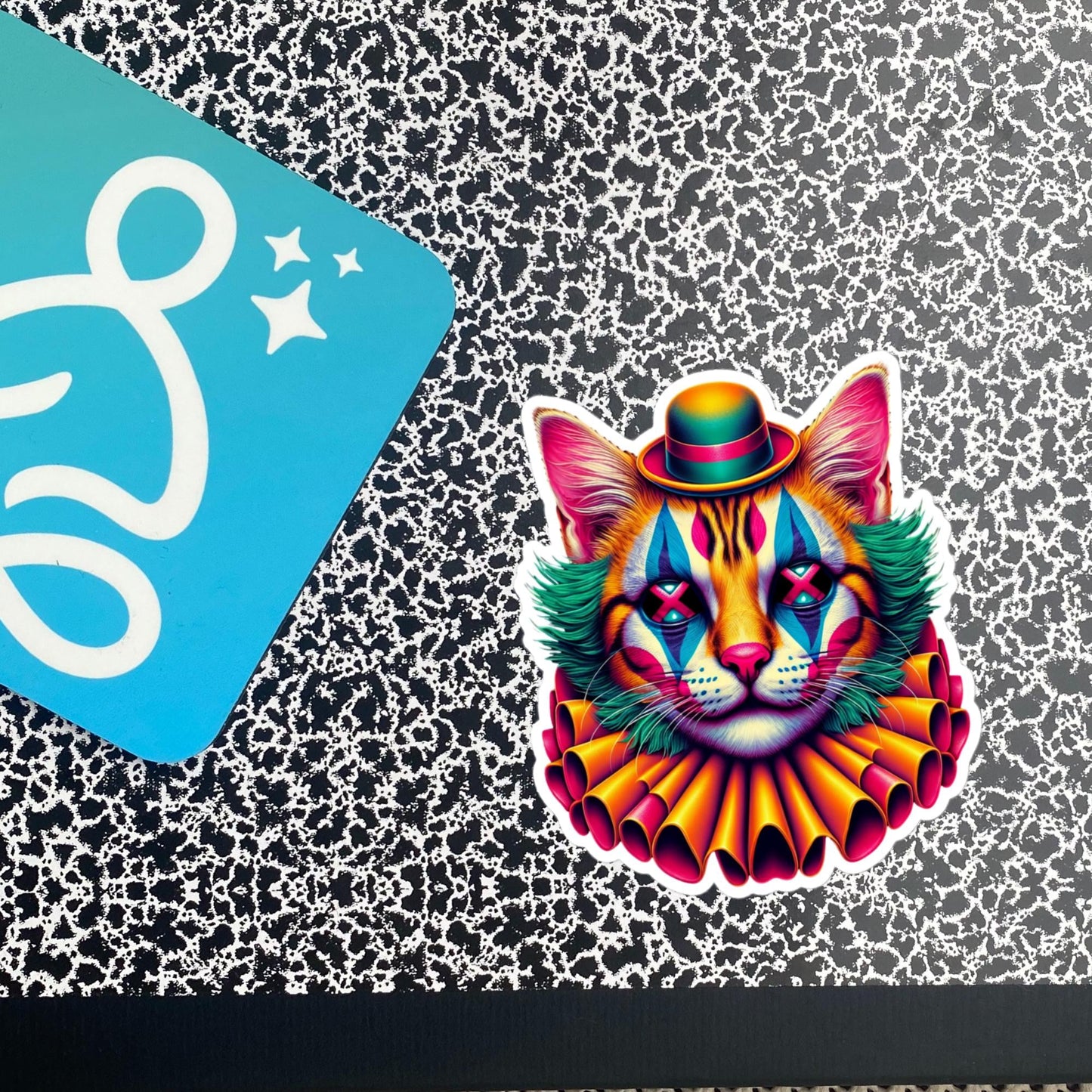 Trippy Weird Evil Clown Cat Vinyl Sticker Weirdcore Clowncore Creepy Kitty Grunge Goth Waterproof Sticker