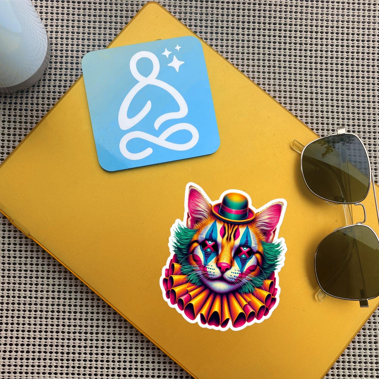 Trippy Weird Evil Clown Cat Vinyl Sticker Weirdcore Clowncore Creepy Kitty Grunge Goth Waterproof Sticker