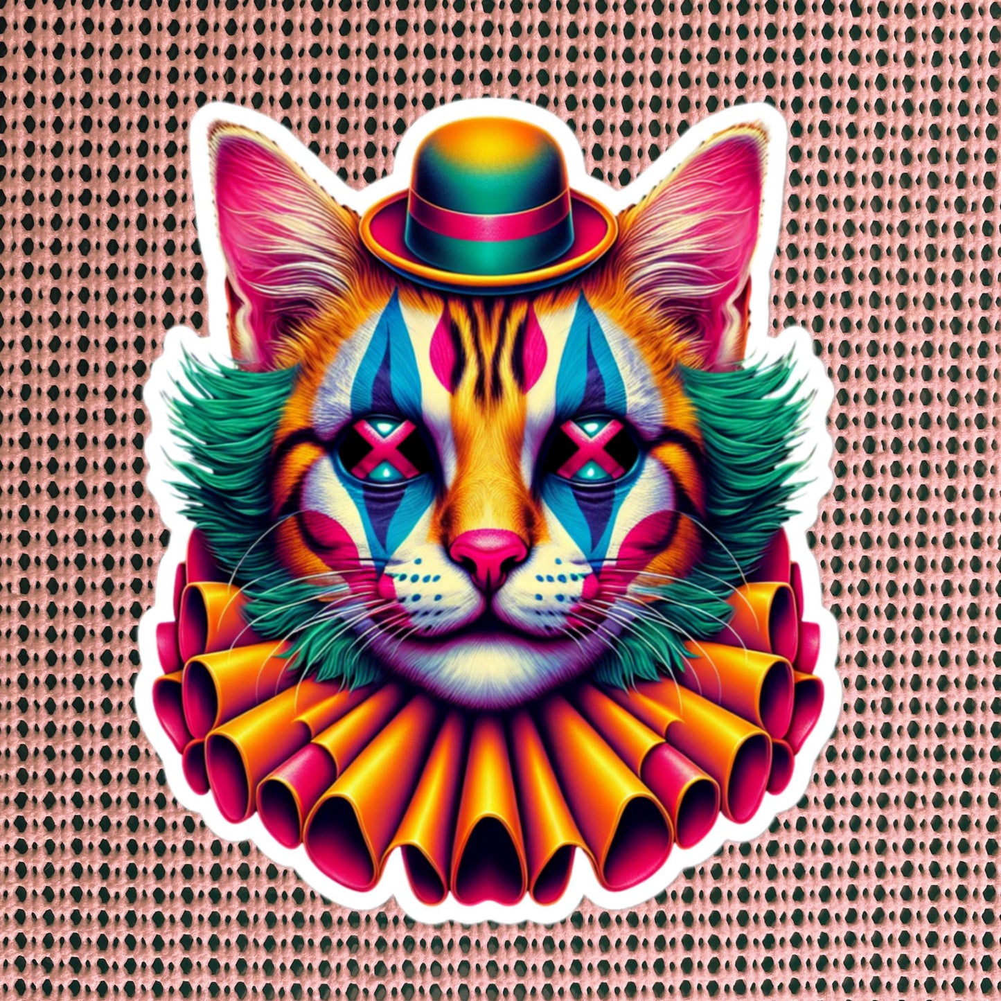 Trippy Weird Evil Clown Cat Vinyl Sticker Weirdcore Clowncore Creepy Kitty Grunge Goth Waterproof Sticker
