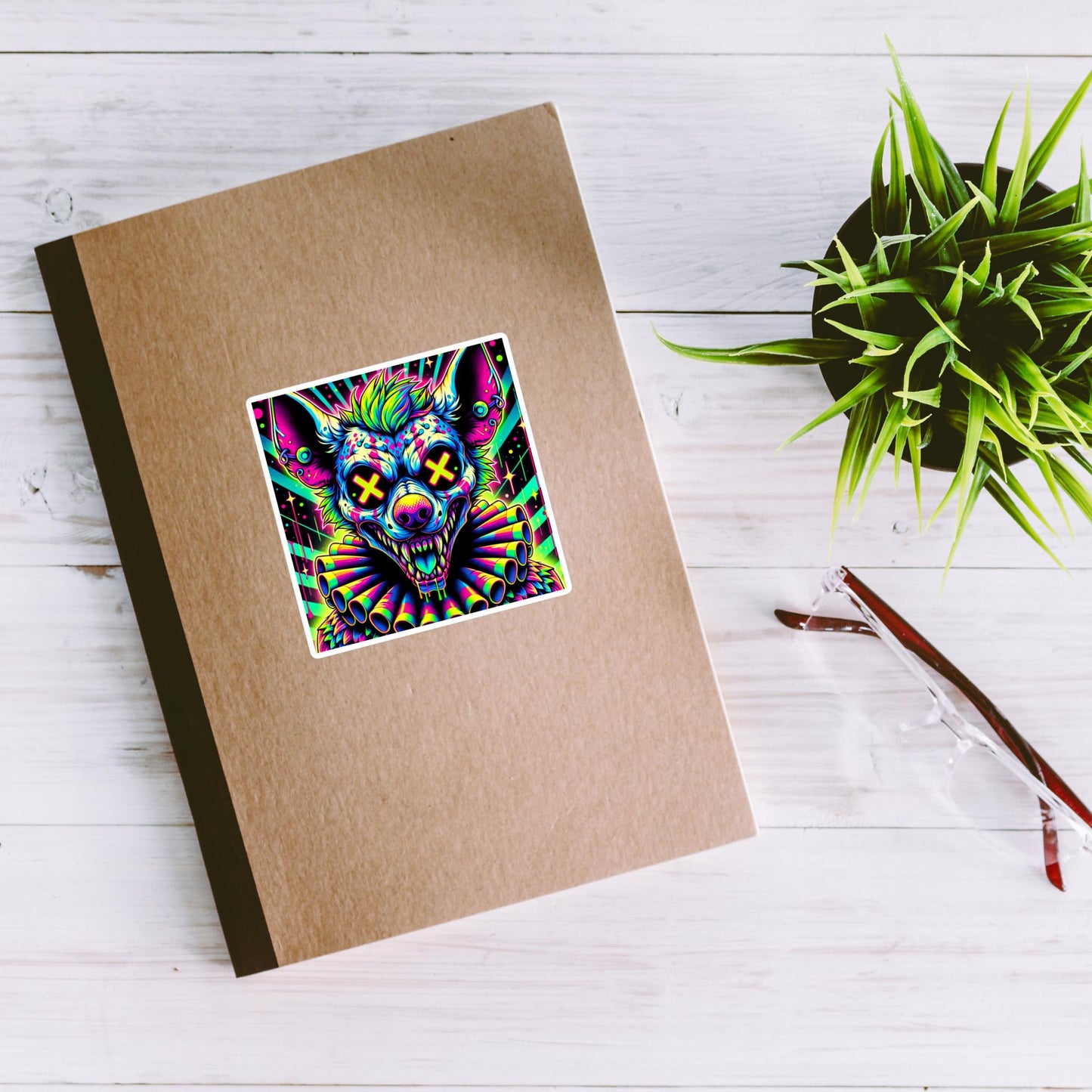 Spooky Neon Goth Weird Evil Clown Hyena Vinyl Sticker Weirdcore Clowncore Creepy Animal Grunge Goth Waterproof Sticker
