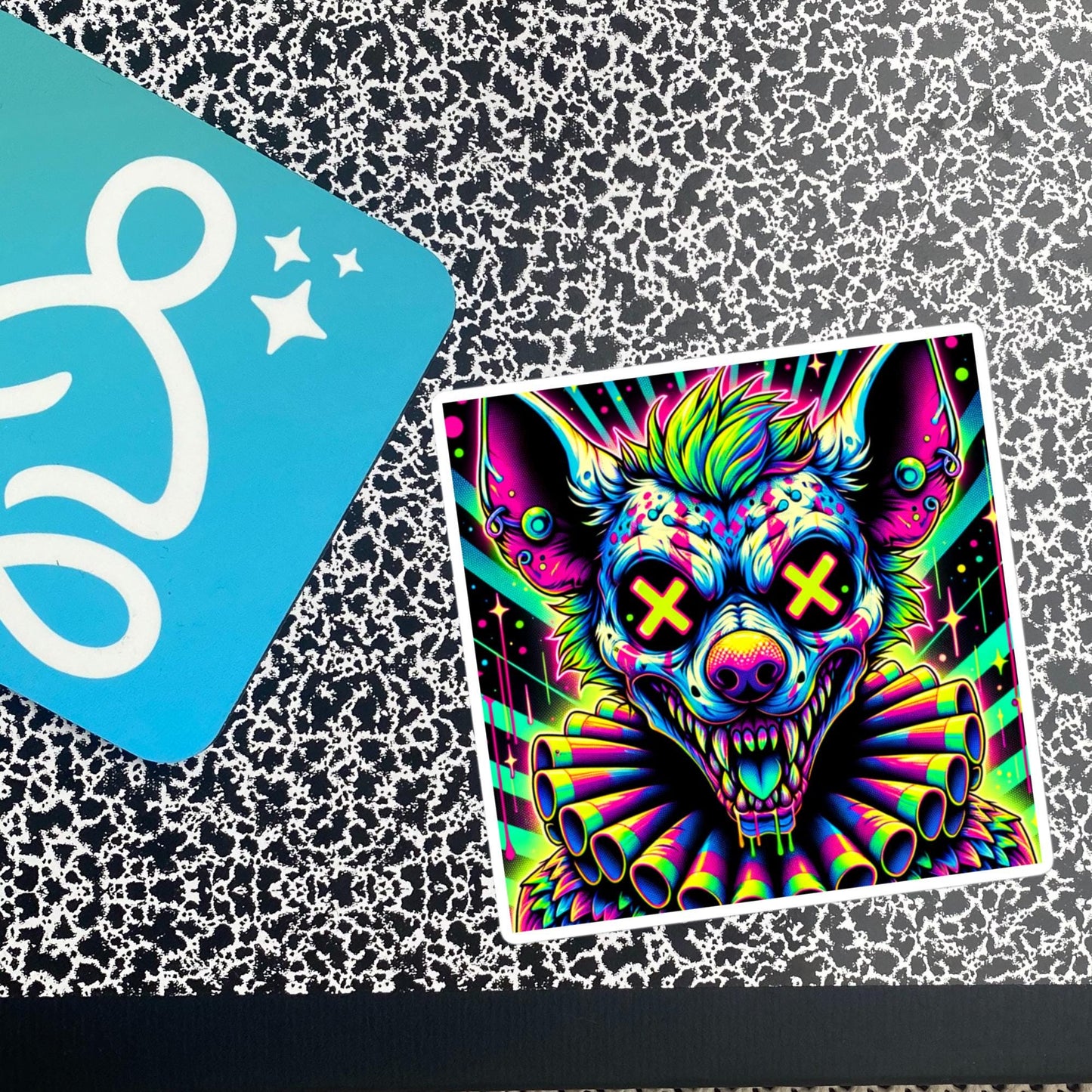 Spooky Neon Goth Weird Evil Clown Hyena Vinyl Sticker Weirdcore Clowncore Creepy Animal Grunge Goth Waterproof Sticker