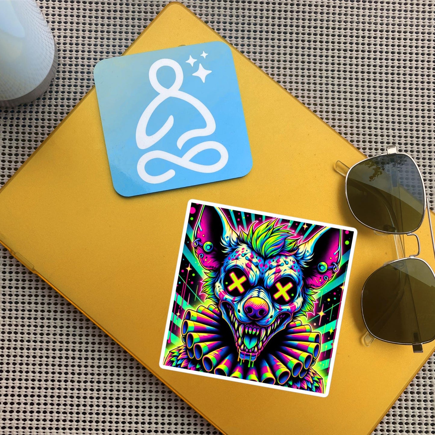Spooky Neon Goth Weird Evil Clown Hyena Vinyl Sticker Weirdcore Clowncore Creepy Animal Grunge Goth Waterproof Sticker