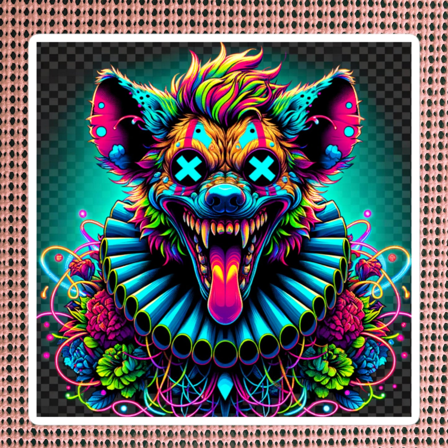 Square Neon Goth Weird Evil Clown Hyena Vinyl Sticker Weirdcore Clowncore Creepy Animal Grunge Goth Waterproof Sticker