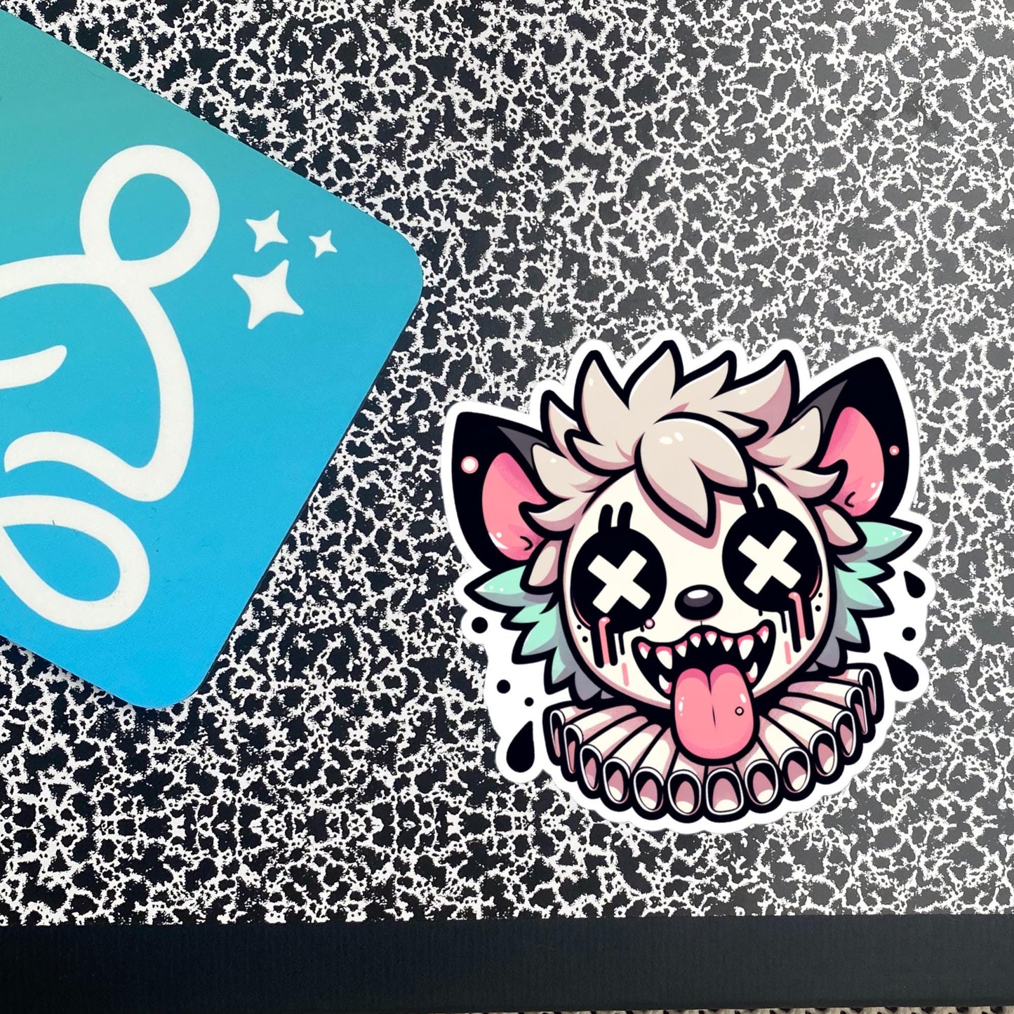 Creepy Cute Weird Spotted Hyena Clown Vinyl Sticker Weirdcore Clowncore Pastel Grunge Goth Clown Animal Waterproof Sticker