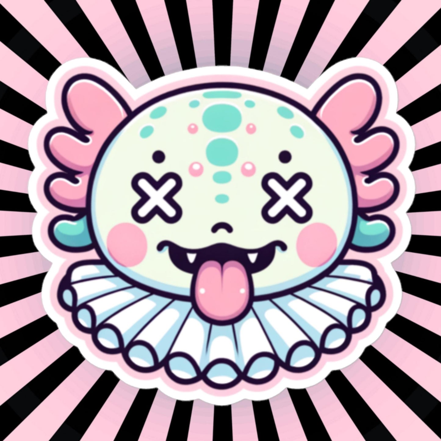 Creepy Cute Weird Axolotl Clown Vinyl Sticker Weirdcore Clowncore Pastel Grunge Goth Clown Animal Waterproof Sticker