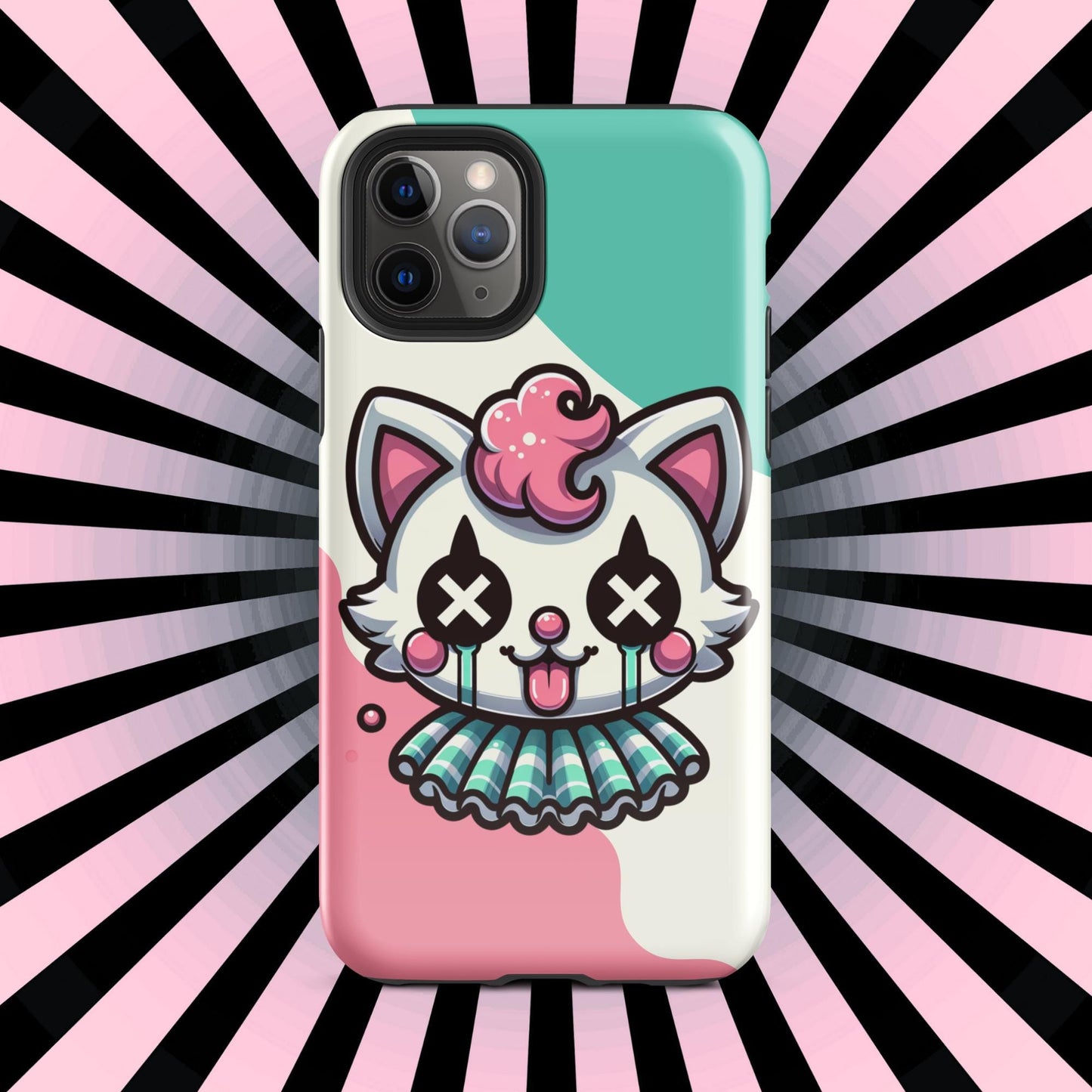 Creepy Cute Weirdcore Kitty Cat Clown Clowncore Grunge Pastel Goth Tough Case for iPhone®