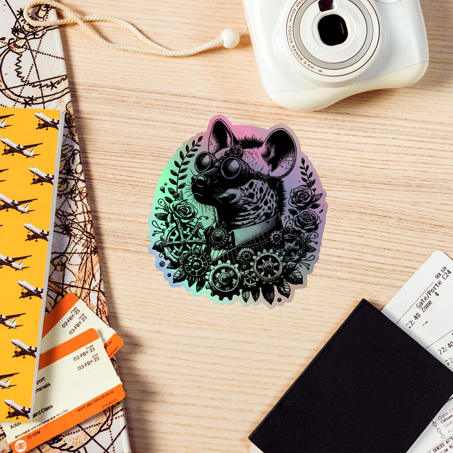 Weirdcore Steampunk Spotted Hyena Hologram Sticker Oddcore Grunge Goth Holographic sticker