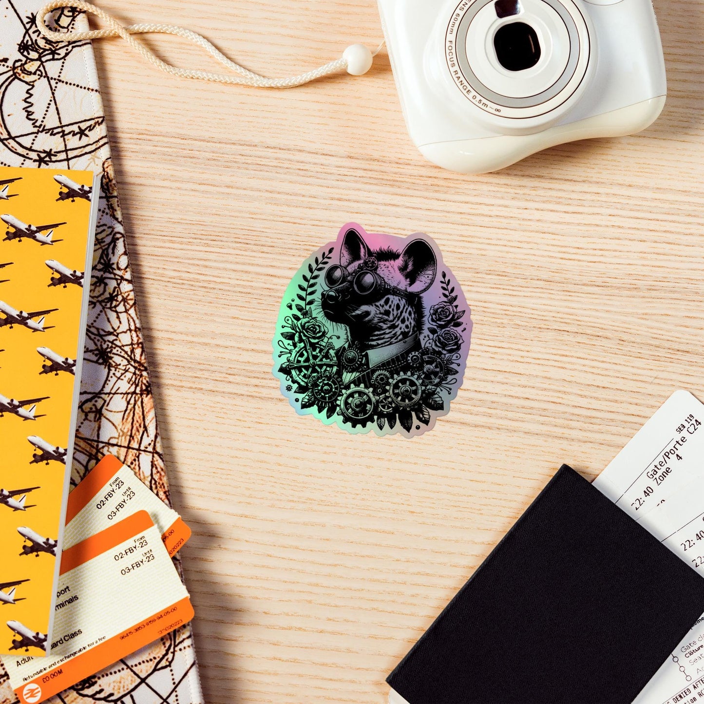 Weirdcore Steampunk Spotted Hyena Hologram Sticker Oddcore Grunge Goth Holographic sticker