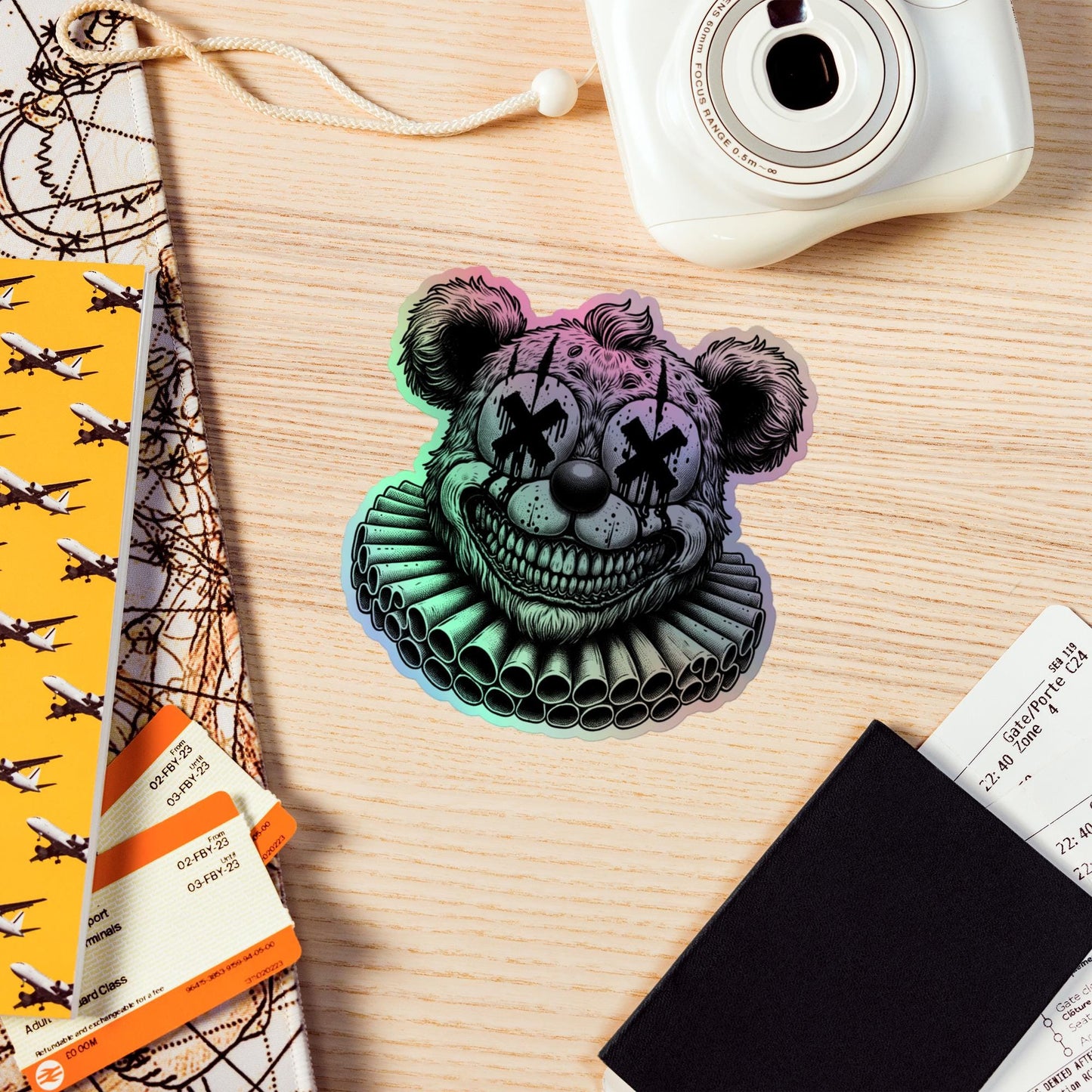 Creepy Clowncore Horror Teddy Bear Clown Hologram Sticker Weirdcore Clown Bear Grunge Goth Holographic sticker