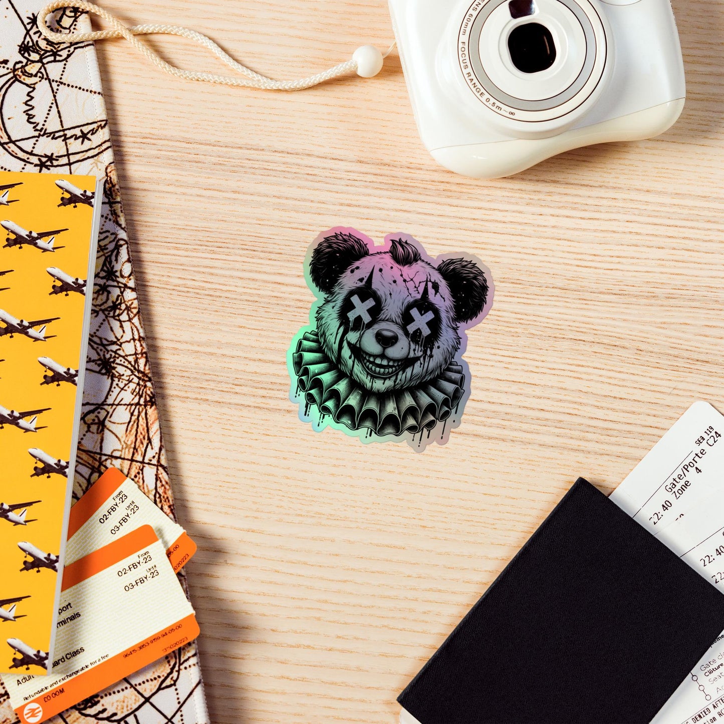 Creepy Clowncore Horror Evil Panda Bear Clown Hologram Sticker Weirdcore Clown Bear Grunge Goth Holographic sticker