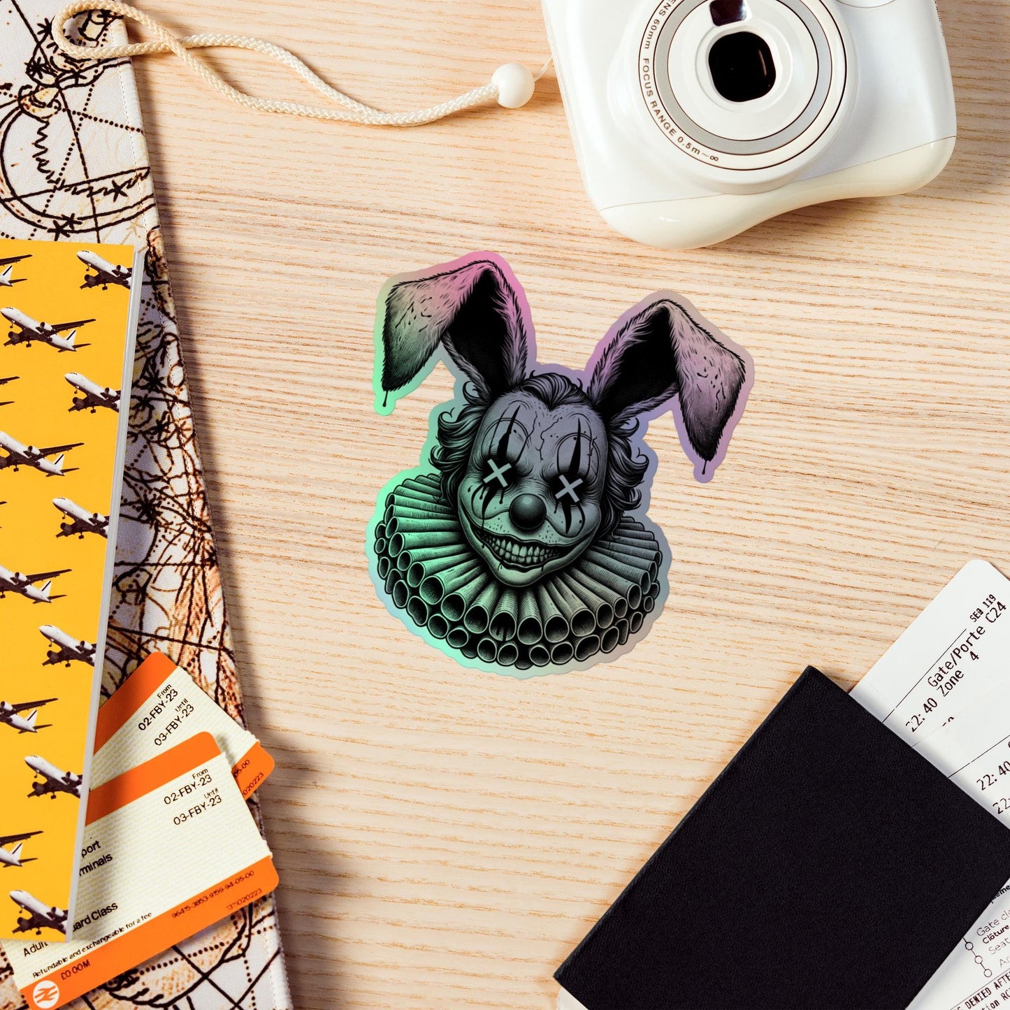 Creepy Clowncore Horror Evil Rabbit Clown Hologram Sticker Weirdcore Clown Grunge Goth Holographic sticker