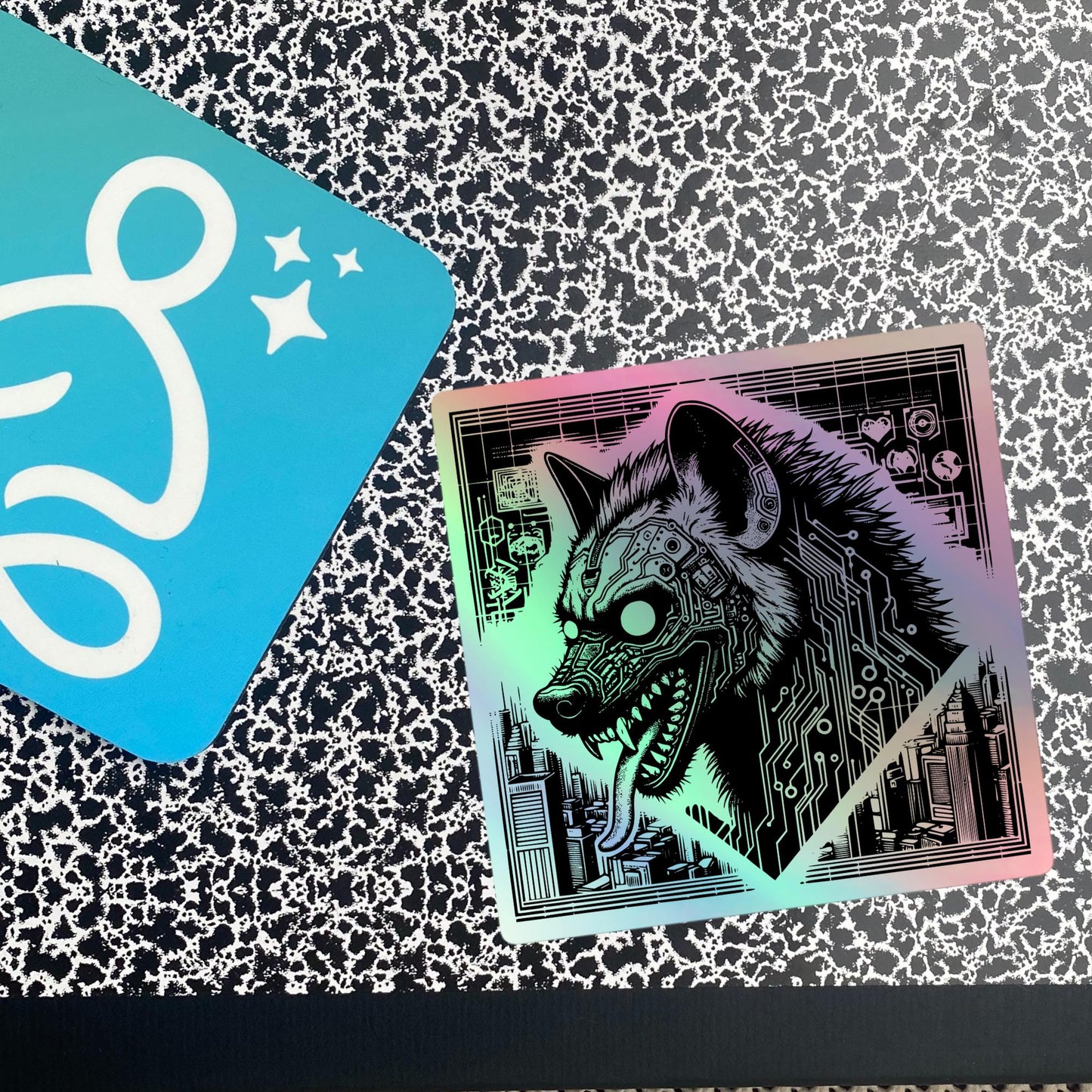 Gothic Grunge Sticker of Dystopian Cyborg Hyena Warcore Weirdcore Cyberpunk Holographic Sticker