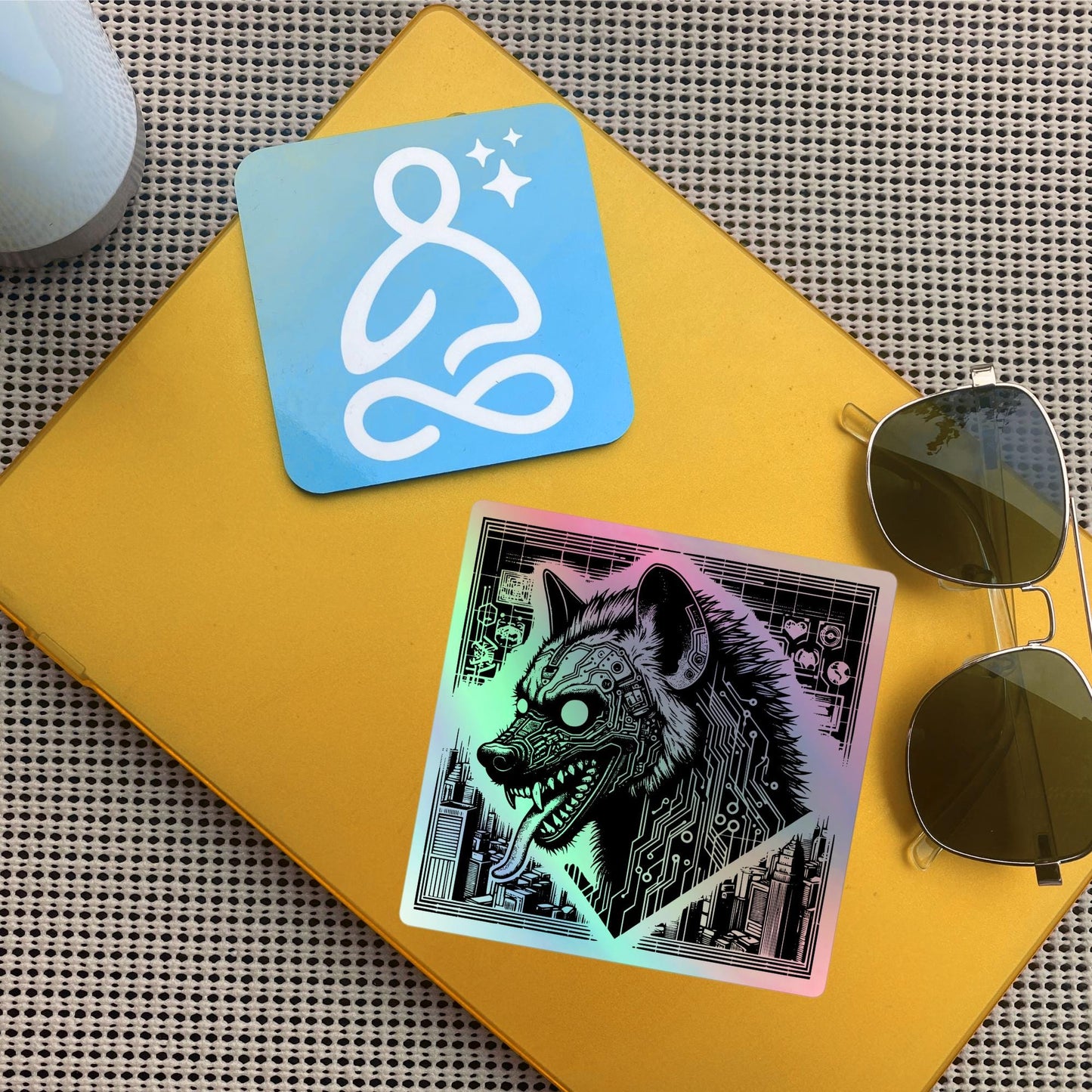 Gothic Grunge Sticker of Dystopian Cyborg Hyena Warcore Weirdcore Cyberpunk Holographic Sticker