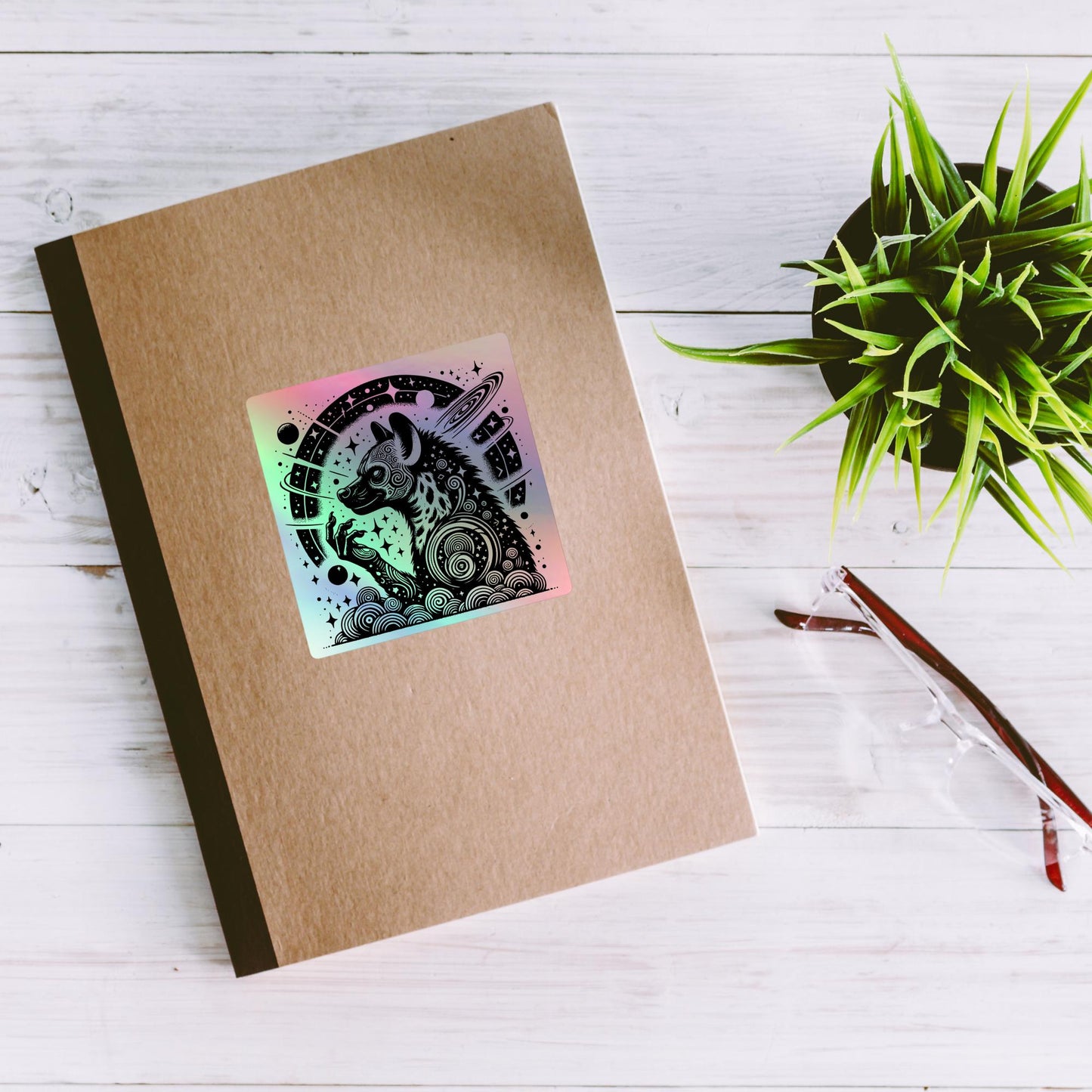 Trippy Weirdcore Hyena Wisdom Sticker Gothic Grunge Futuristic Holographic sticker