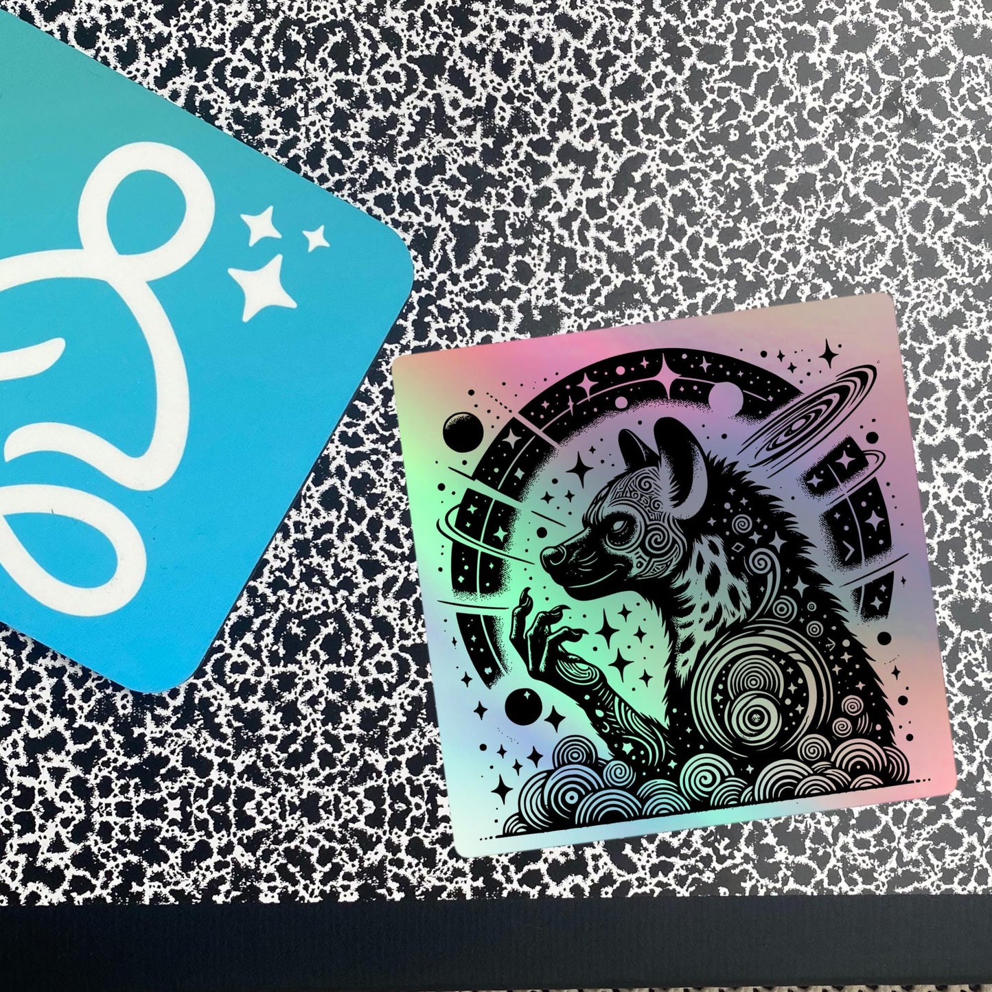 Trippy Weirdcore Hyena Wisdom Sticker Gothic Grunge Futuristic Holographic sticker