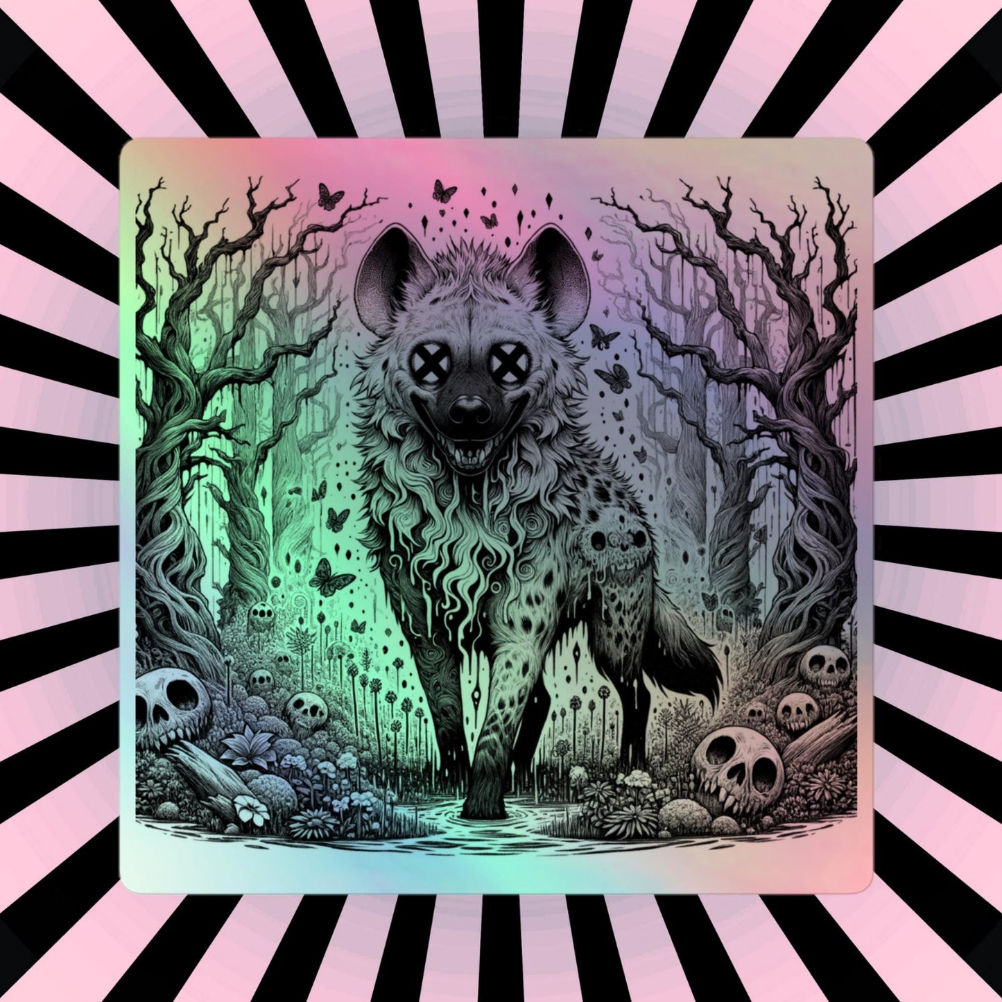 Horror Hyena Hologram Weirdcore Sticker Forestcore Goth Hyena Holographic sticker