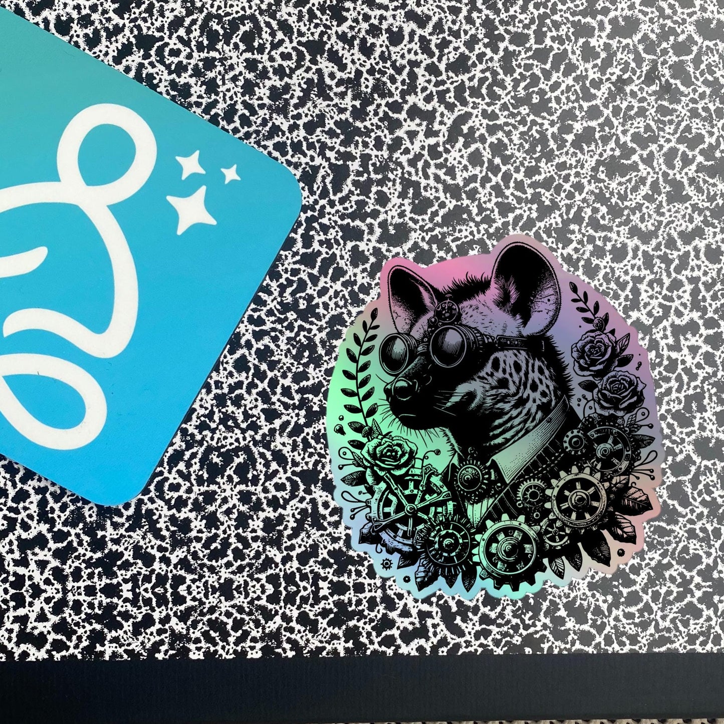 Weirdcore Steampunk Spotted Hyena Hologram Sticker Oddcore Grunge Goth Holographic sticker