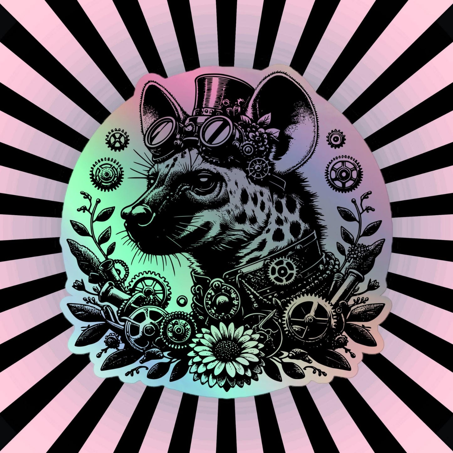 Weirdcore Steampunk Cyber Spotted Hyena Hologram Sticker Oddcore Grunge Goth Holographic sticker