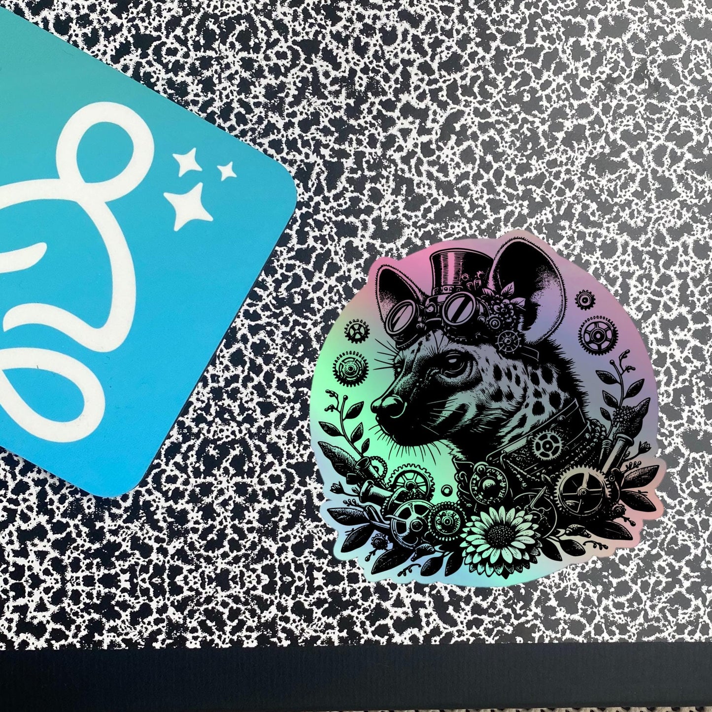 Weirdcore Steampunk Cyber Spotted Hyena Hologram Sticker Oddcore Grunge Goth Holographic sticker