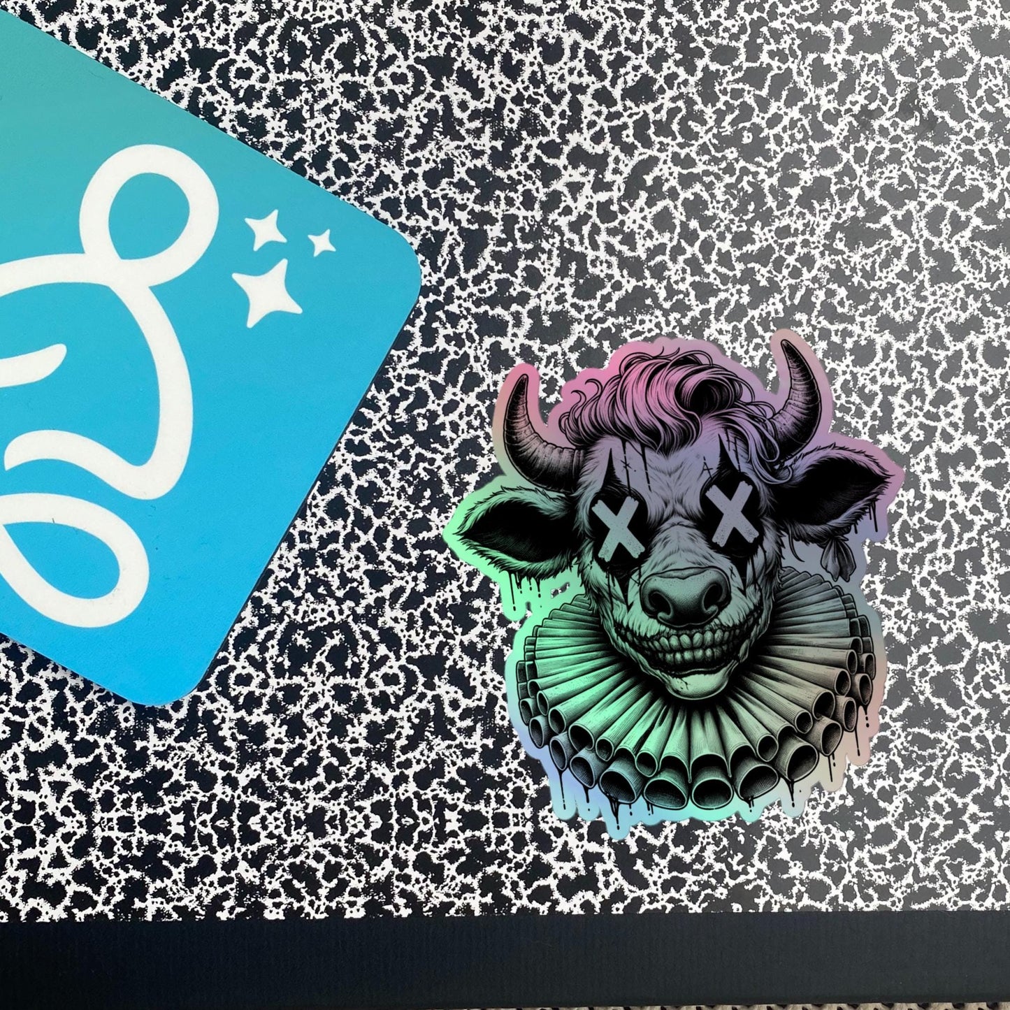 Creepy Clowncore Horror Evil Moo Cow Clown Hologram Sticker Weirdcore Clown Grunge Goth Holographic sticker