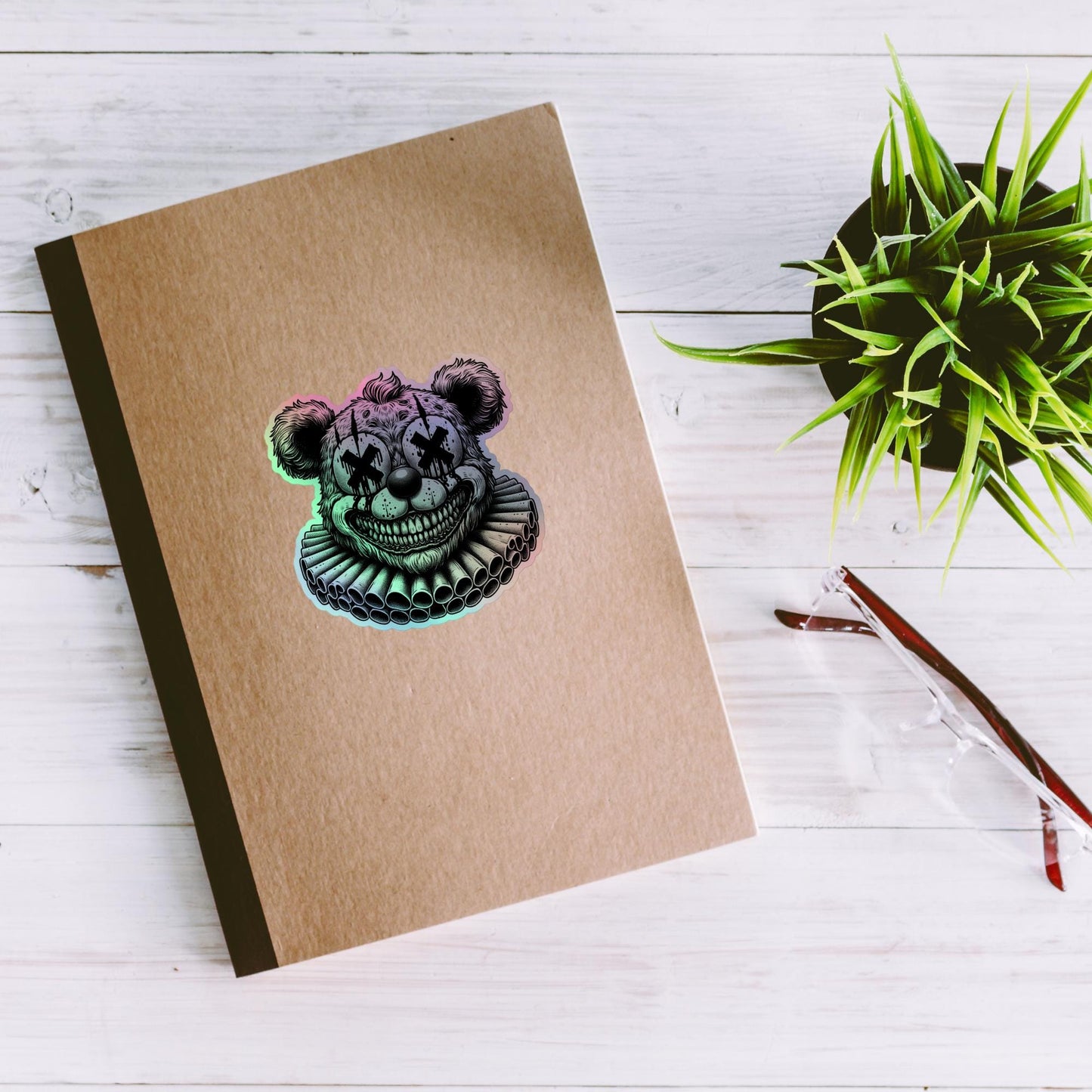 Creepy Clowncore Horror Teddy Bear Clown Hologram Sticker Weirdcore Clown Bear Grunge Goth Holographic sticker