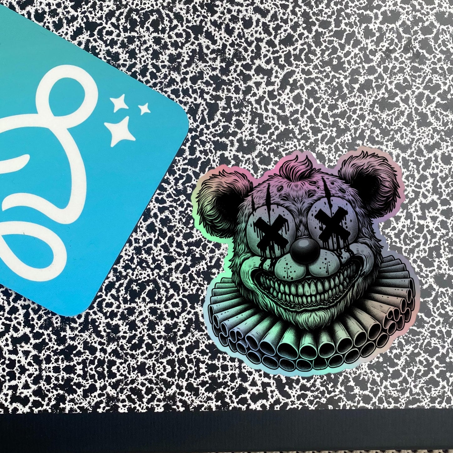 Creepy Clowncore Horror Teddy Bear Clown Hologram Sticker Weirdcore Clown Bear Grunge Goth Holographic sticker