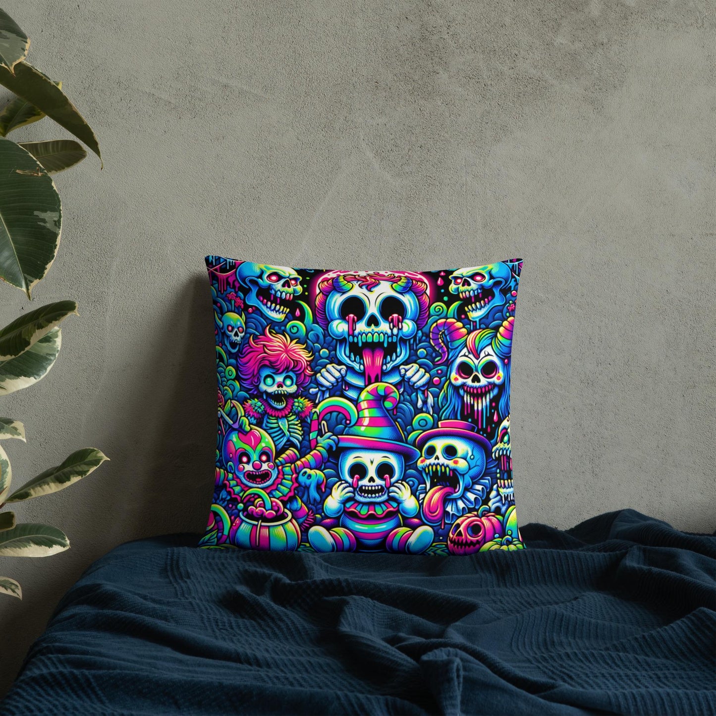 Creepy Cute Weirdcore Clown Sugar Skulls Skeleton and Ghost Decorative Throw Pillow