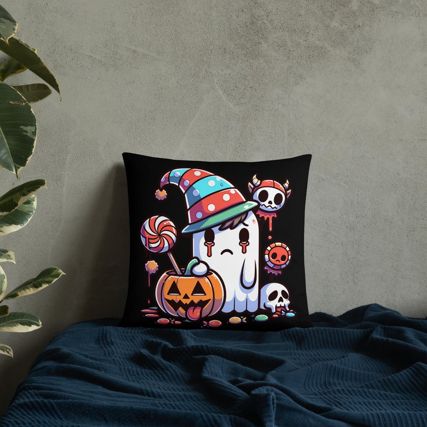 Creepy Weirdcore Bully Trick or Treaters and Ghosts Throw Pillow Two Sided Halloween Ghosts Decorative Pillow