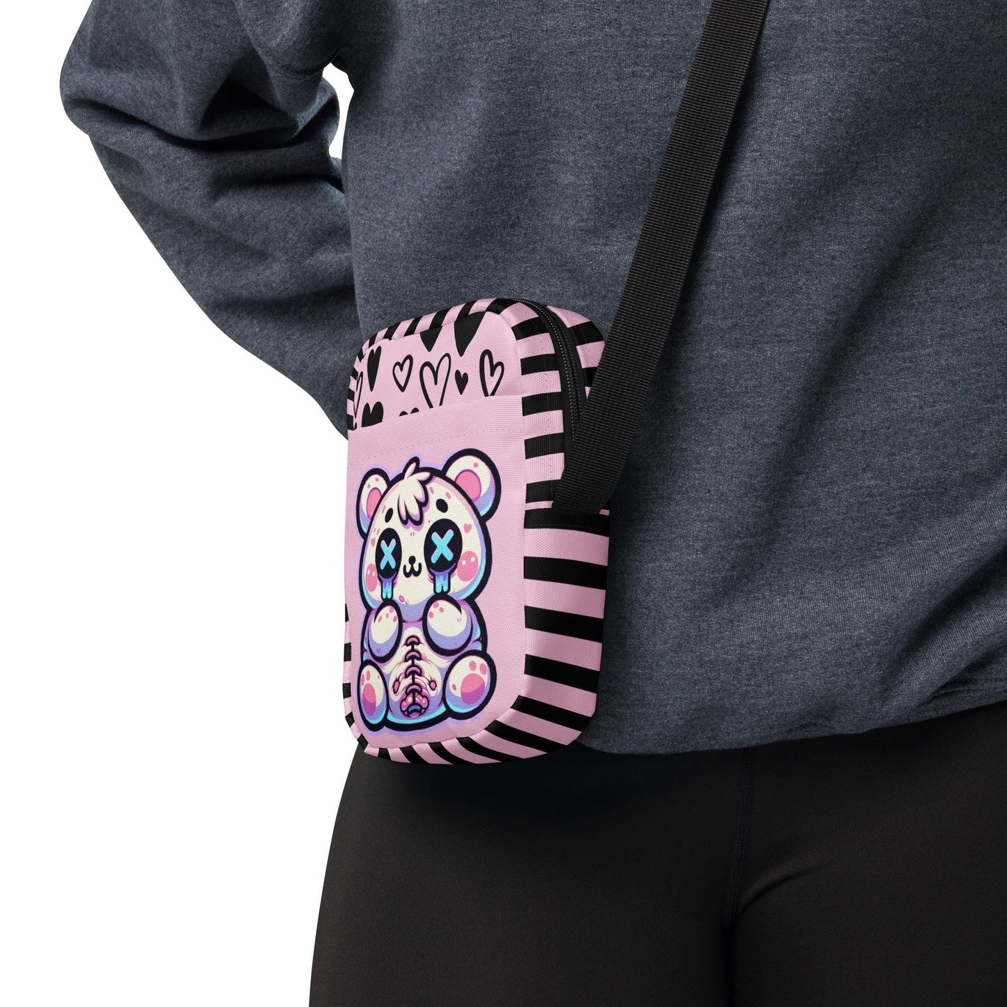 Weirdcore Gore Stitched Teddy Bear Crossbody Bag Kawaii Bear Grunge Sling Bag Purse