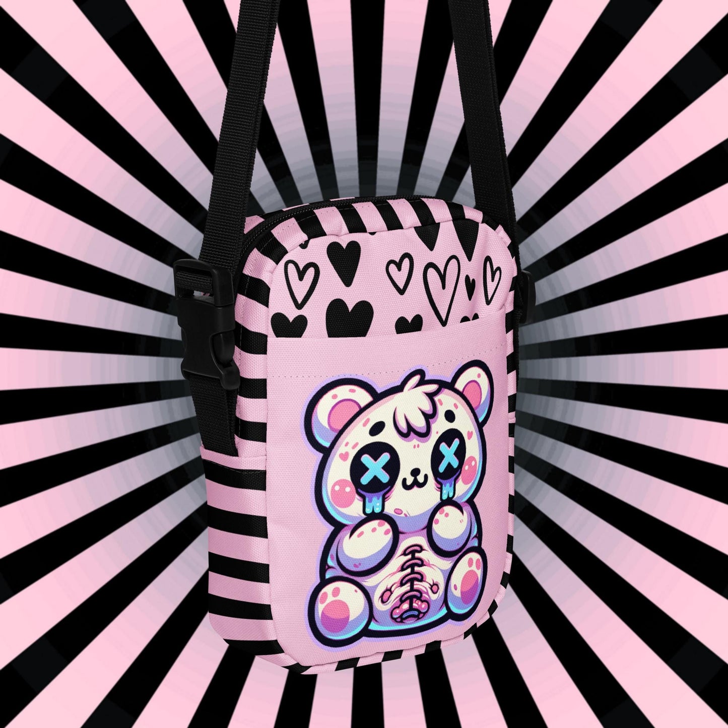 Weirdcore Gore Stitched Teddy Bear Crossbody Bag Kawaii Bear Grunge Sling Bag Purse