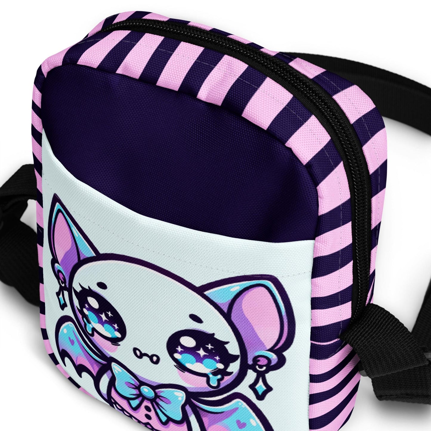 Creepy Cute Spooky Bat Girl Kawaii Crossbody Bag Pastel Goth Grunge Bat Demon Shoulder Bag Purse
