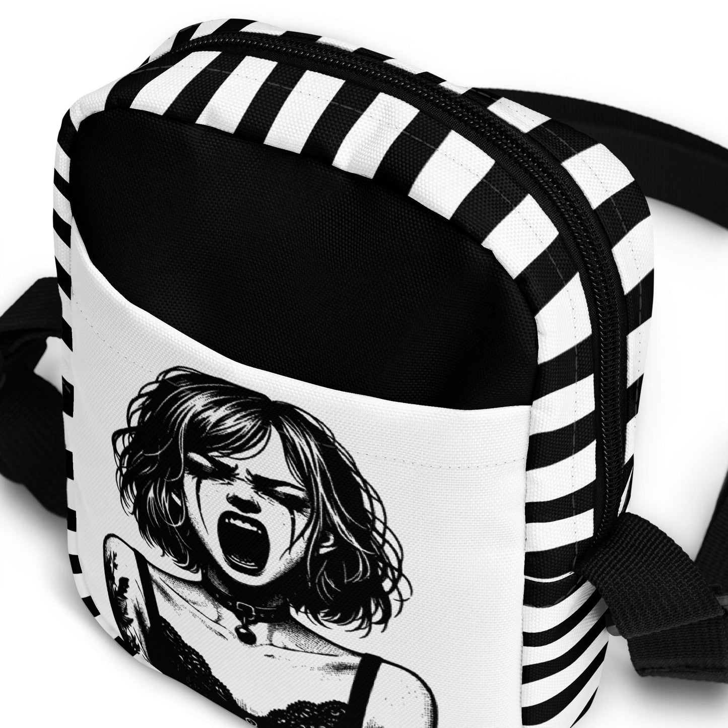 Gothic Girl Screaming Crossbody Bag Ventcore Outcry Utility Purse Goth Punk Grunge Shoulder Bag