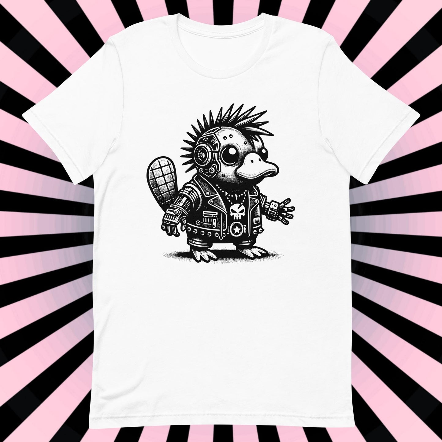 Cyborg Platypus Tee Kawaii Cyberpunk & Y2K Pastel Goth Techwear Platypus Shirt in Whimsigoth Warcore Style