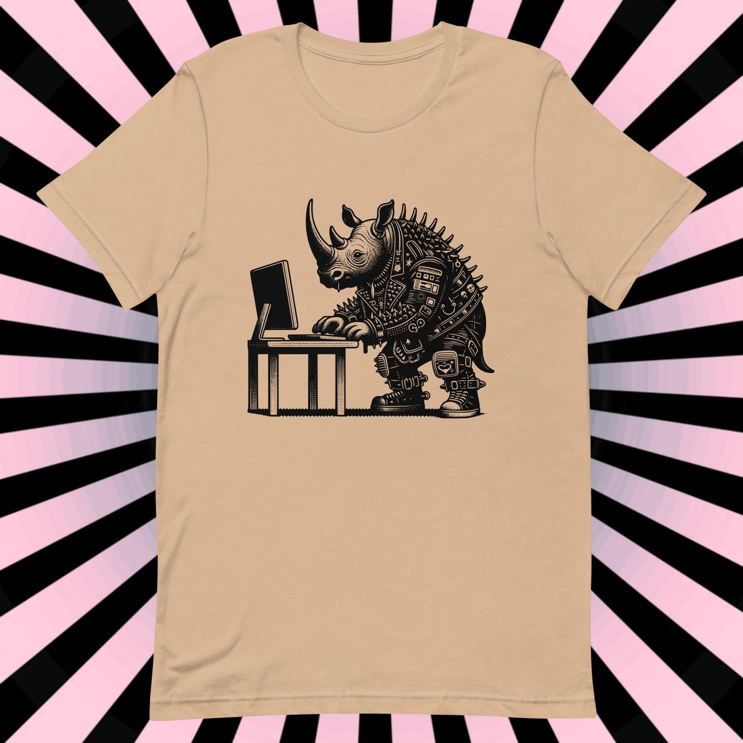 Cyberpunk Rhino T-Shirt Y2K Pastel Goth Rhino Shirt Techwear Unique Whimsigoth and Weirdcore Fashion