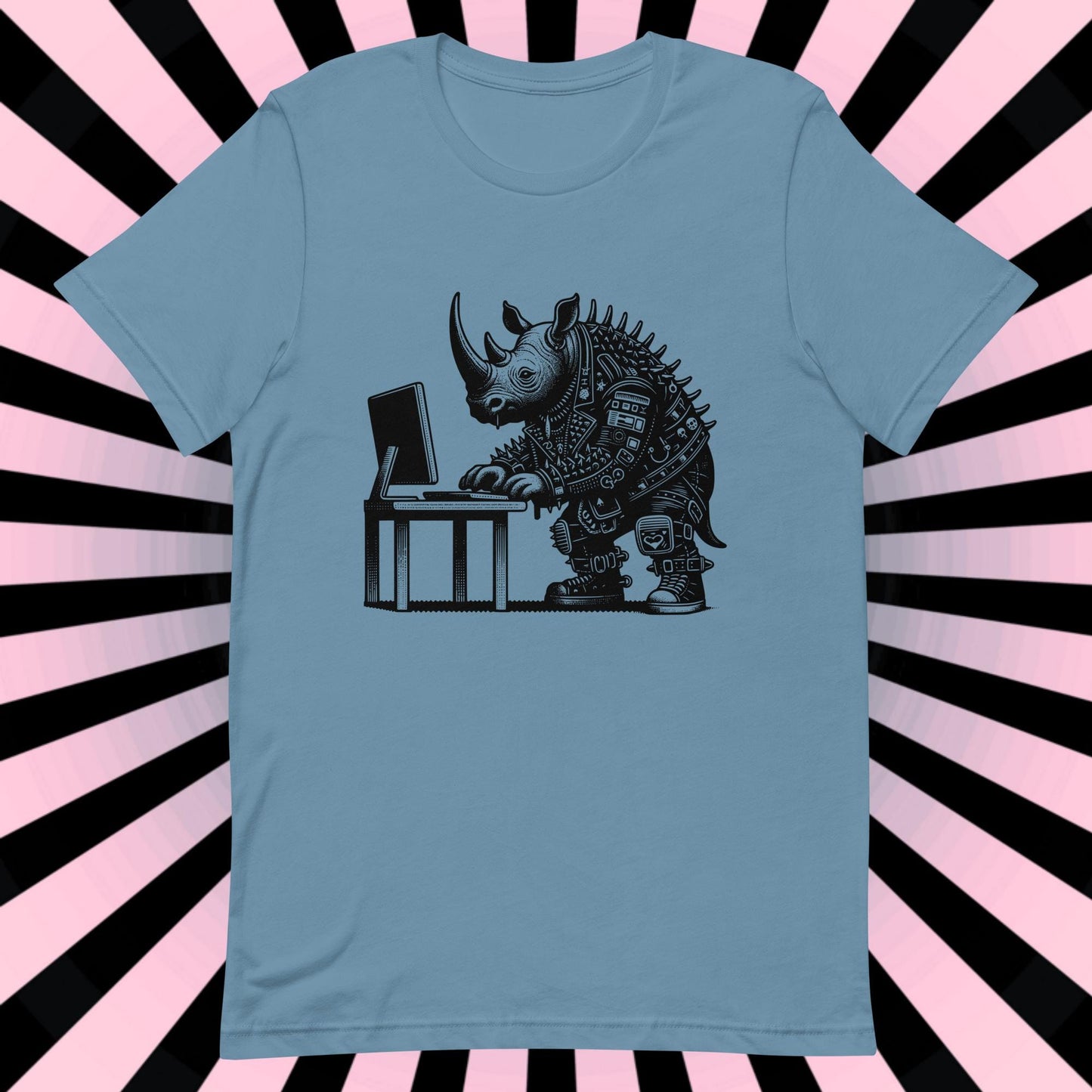 Cyberpunk Rhino T-Shirt Y2K Pastel Goth Rhino Shirt Techwear Unique Whimsigoth and Weirdcore Fashion