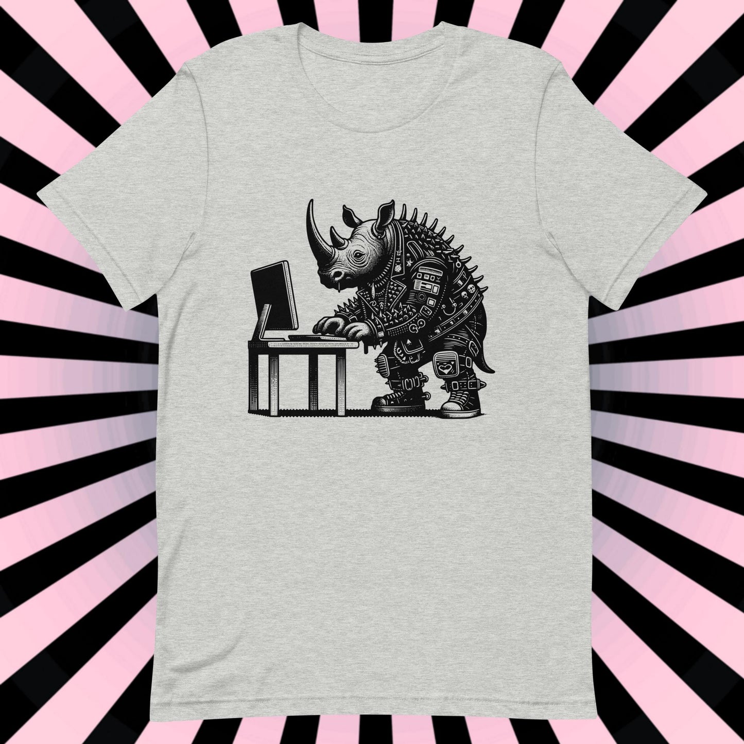 Cyberpunk Rhino T-Shirt Y2K Pastel Goth Rhino Shirt Techwear Unique Whimsigoth and Weirdcore Fashion
