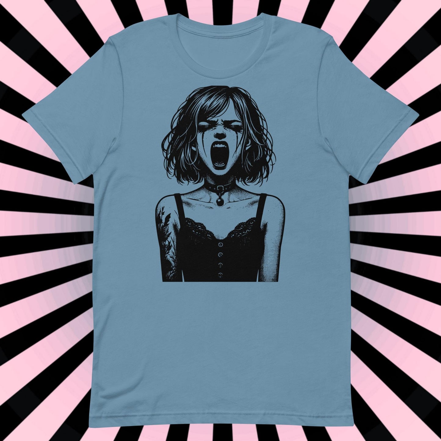 Cyberpunk Goth Screaming Girl T-Shirt Y2K Pastel Goth Techwear Tee Unique Whimsigoth Weirdcore Fashion Top
