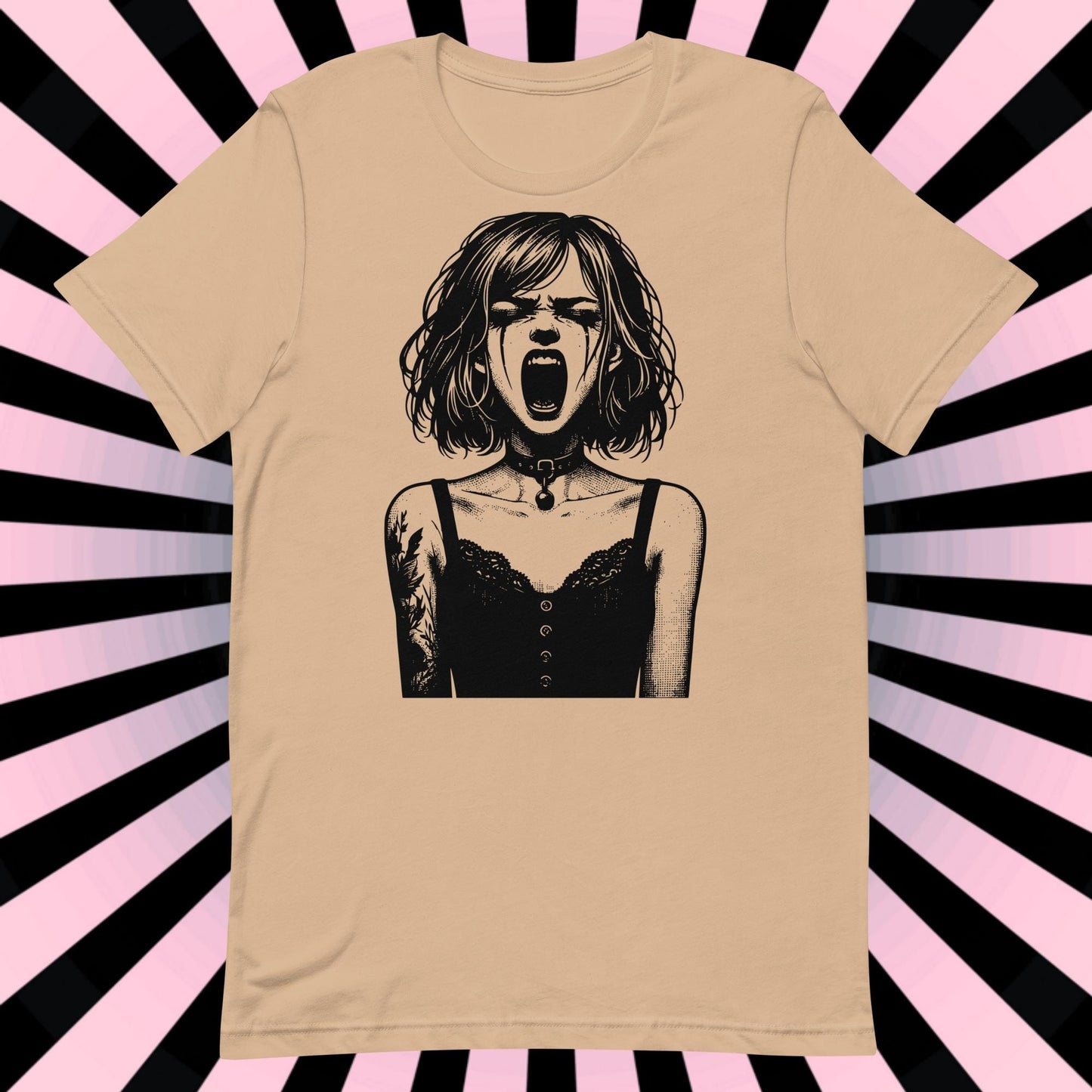 Cyberpunk Goth Screaming Girl T-Shirt Y2K Pastel Goth Techwear Tee Unique Whimsigoth Weirdcore Fashion Top