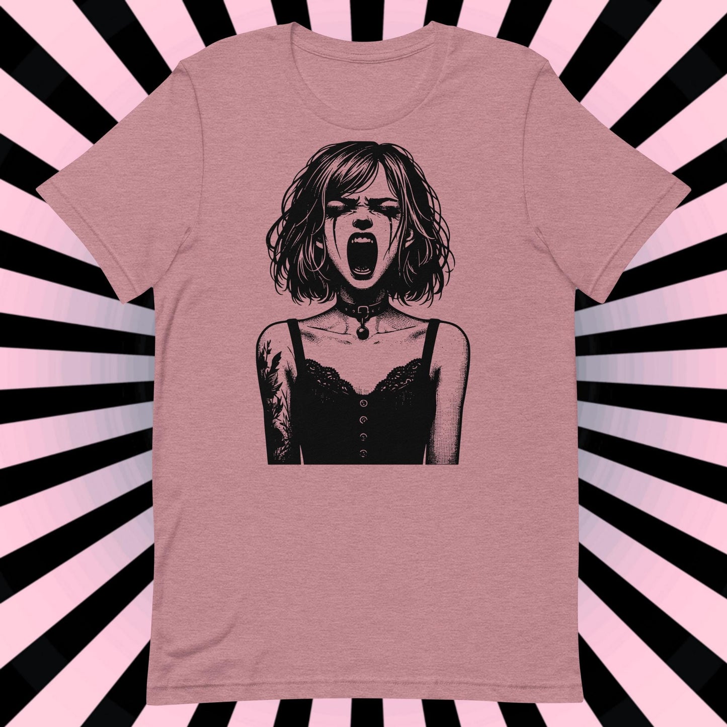 Cyberpunk Goth Screaming Girl T-Shirt Y2K Pastel Goth Techwear Tee Unique Whimsigoth Weirdcore Fashion Top