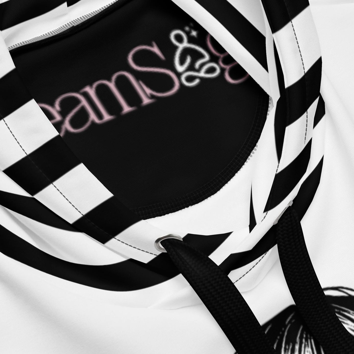 Black and White Screaming Gothic Girl Striped Pastel Goth Grunge Y2K Long Sleeve Unisex Hoodie