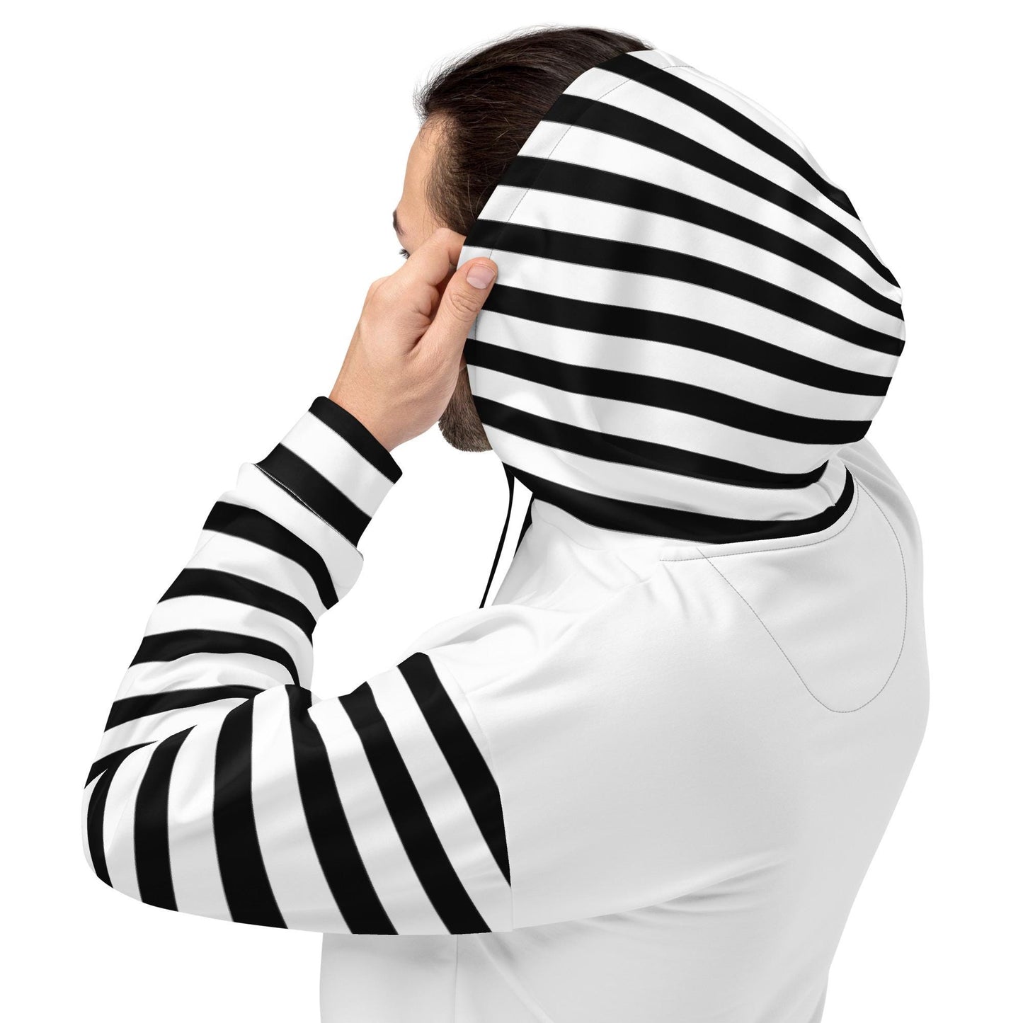 Black and White Screaming Gothic Girl Striped Pastel Goth Grunge Y2K Long Sleeve Unisex Hoodie